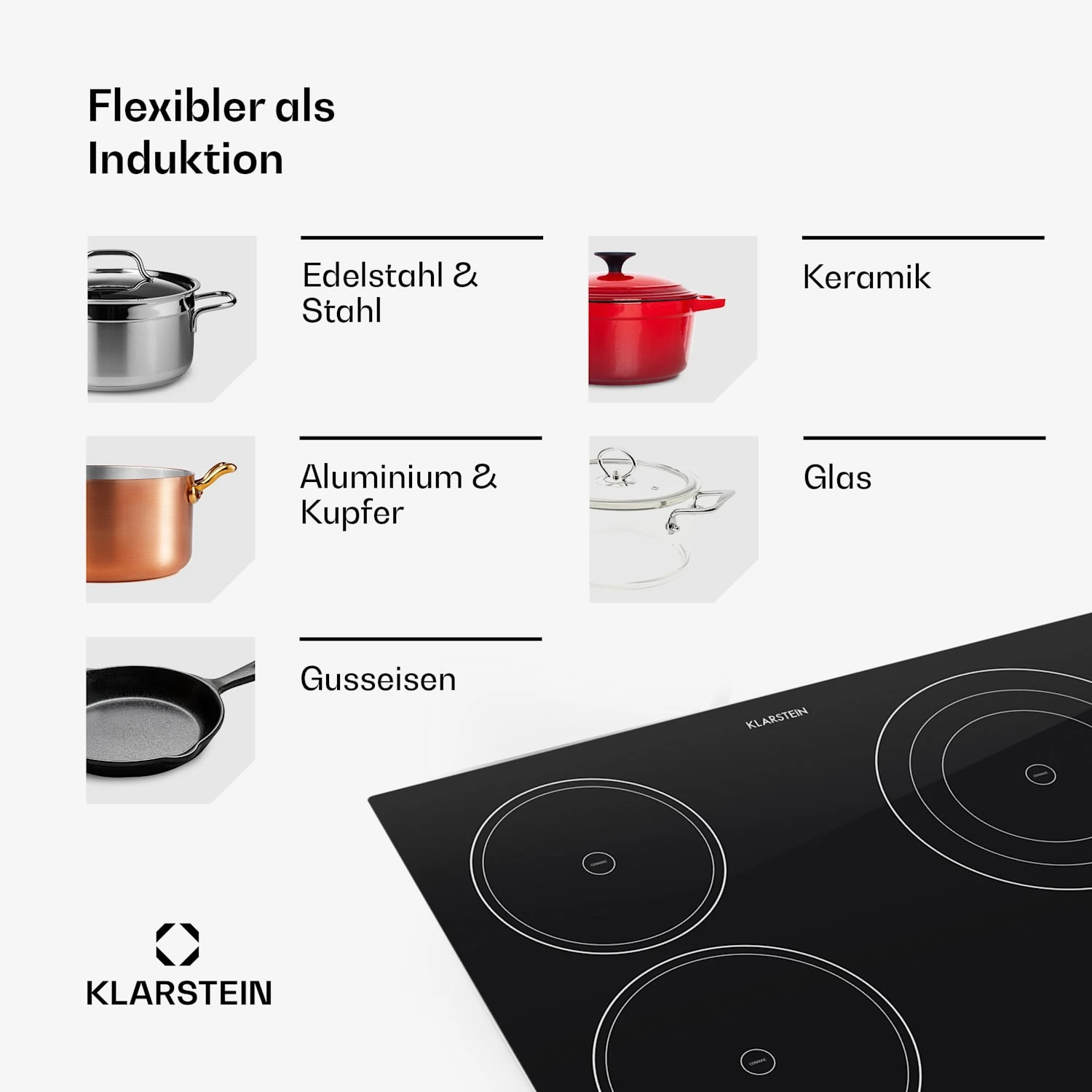 Virtuosa Keramikkochfeld Einbauherd 6500W 59x52cm 4 Zonen Glaskeramik – Bild 7