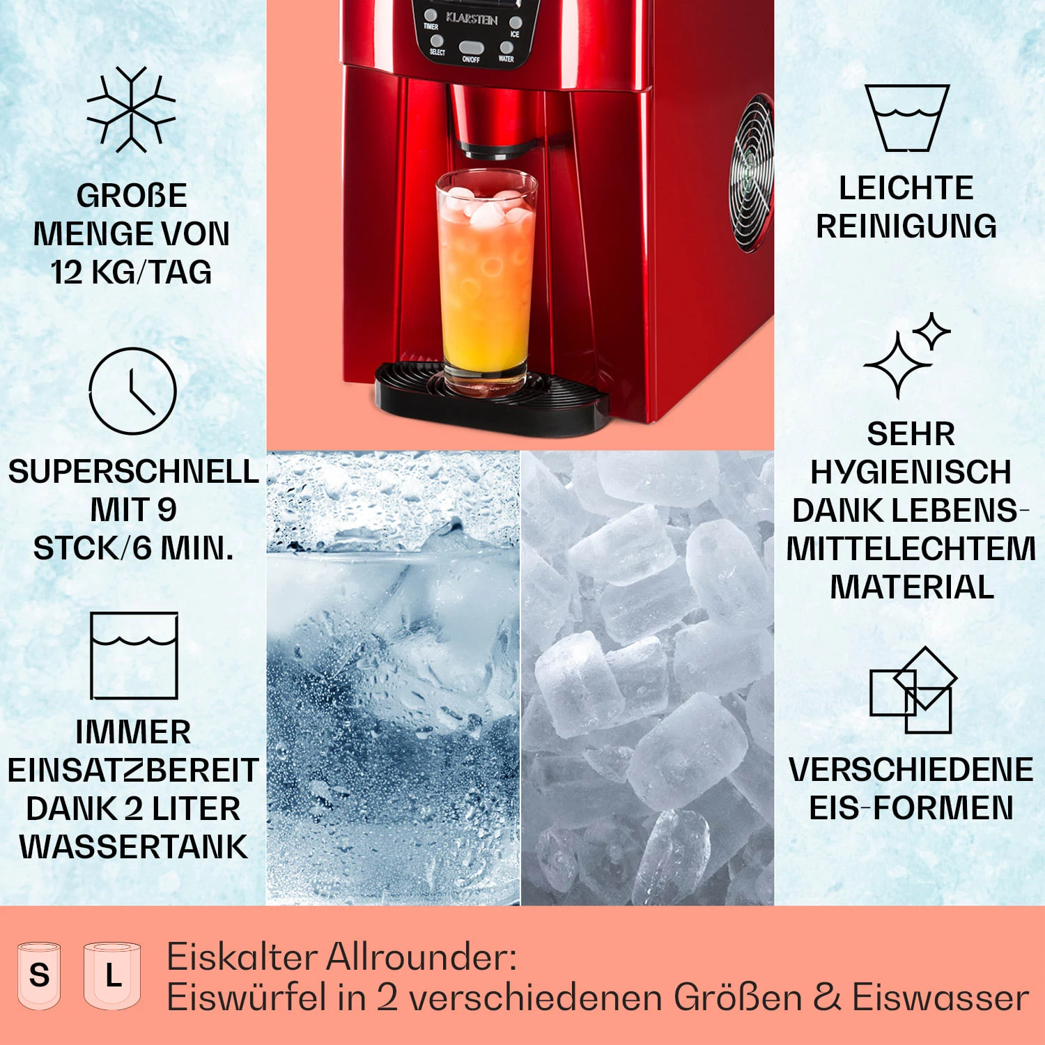 Ice Volcano 2G Eismaschine LED 12kg Je 24h 2l 6-12min Rot – Bild 2