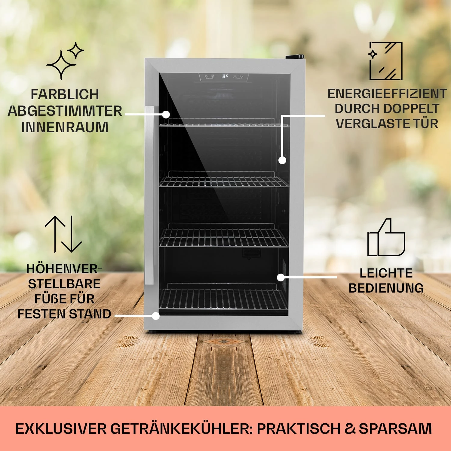 Beersafe 4XL Kühlschrank 124 Liter 4 Böden Panoramaglastür Edelstahl – Bild 5