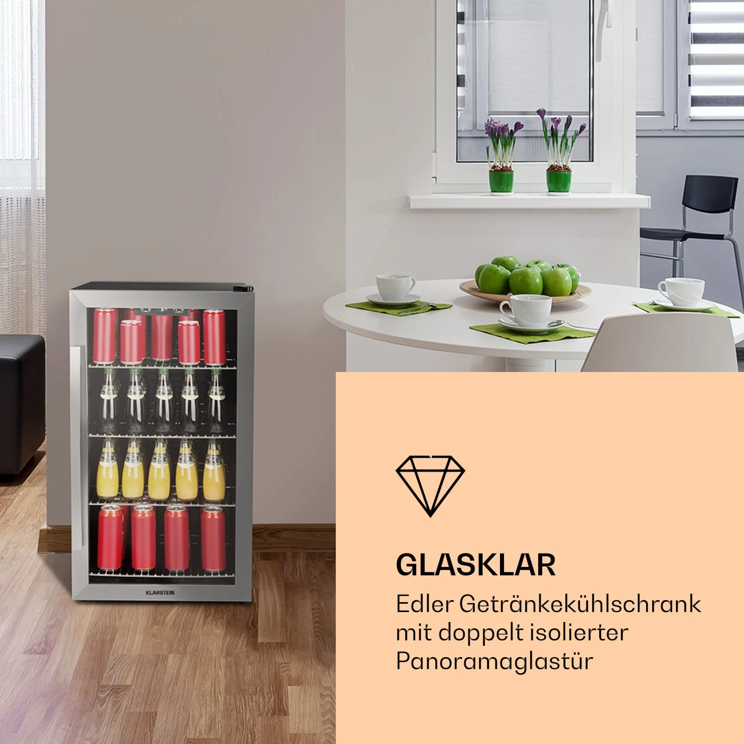 Beersafe 4XL Kühlschrank 124 Liter 4 Böden Panoramaglastür Edelstahl – Bild 2