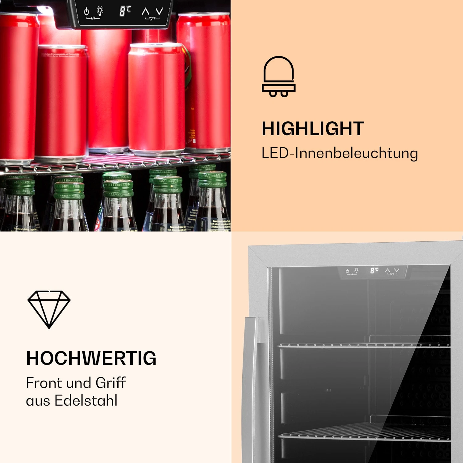 Beersafe 4XL Kühlschrank 124 Liter 4 Böden Panoramaglastür Edelstahl – Bild 3