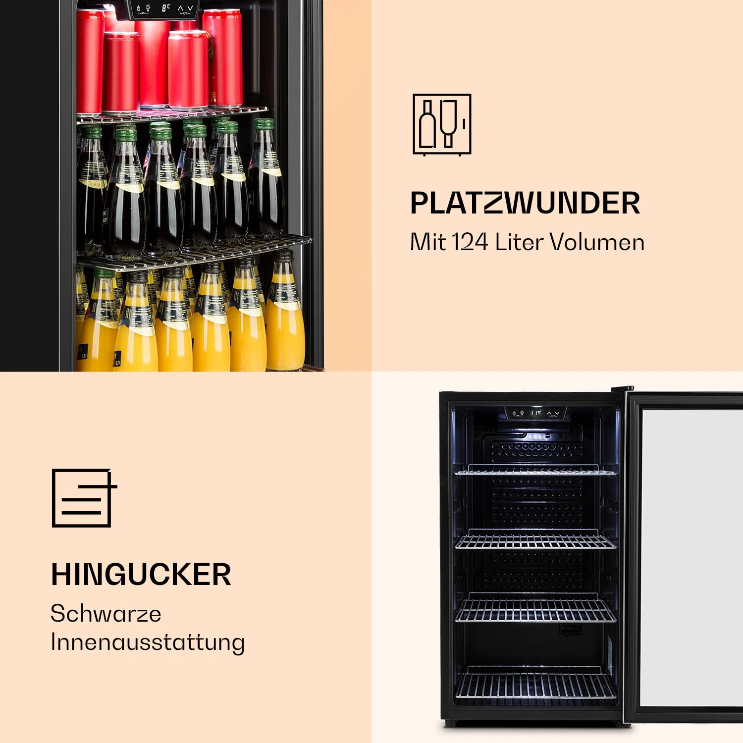 Beersafe 4XL Kühlschrank 124 Liter 4 Böden Panoramaglastür Edelstahl – Bild 4