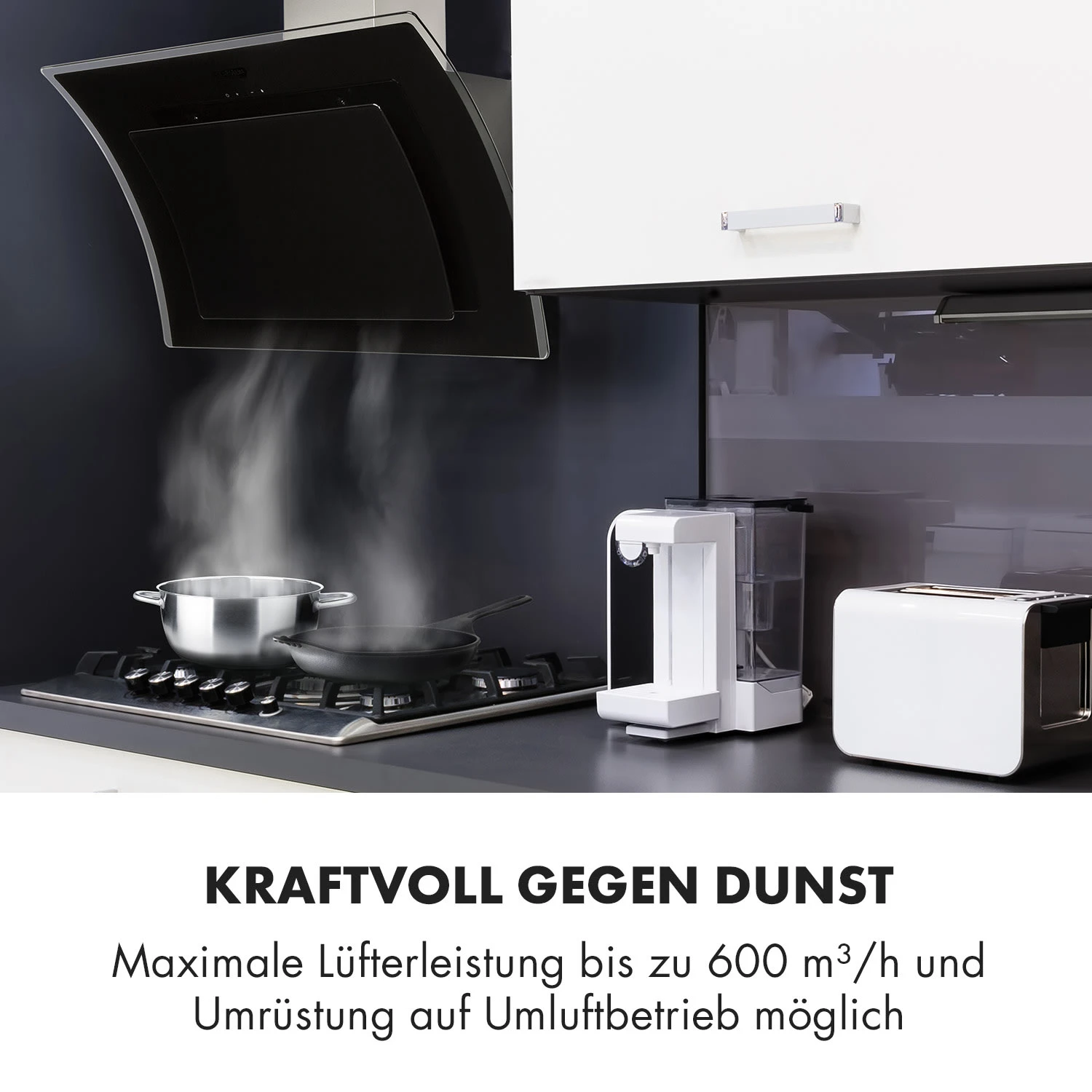 Sabia 90 Dunstabzugshaube 90cm 600m³/h LEDs 3 Leistungsstufen Schwarz – Bild 7