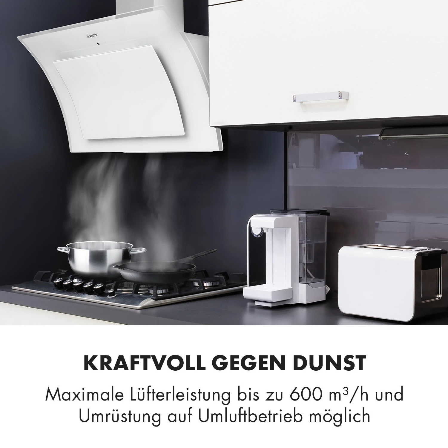 Sabia 90 Dunstabzugshaube 90cm 600m³/h LEDs 3 Leistungsstufen Weiß – Bild 7