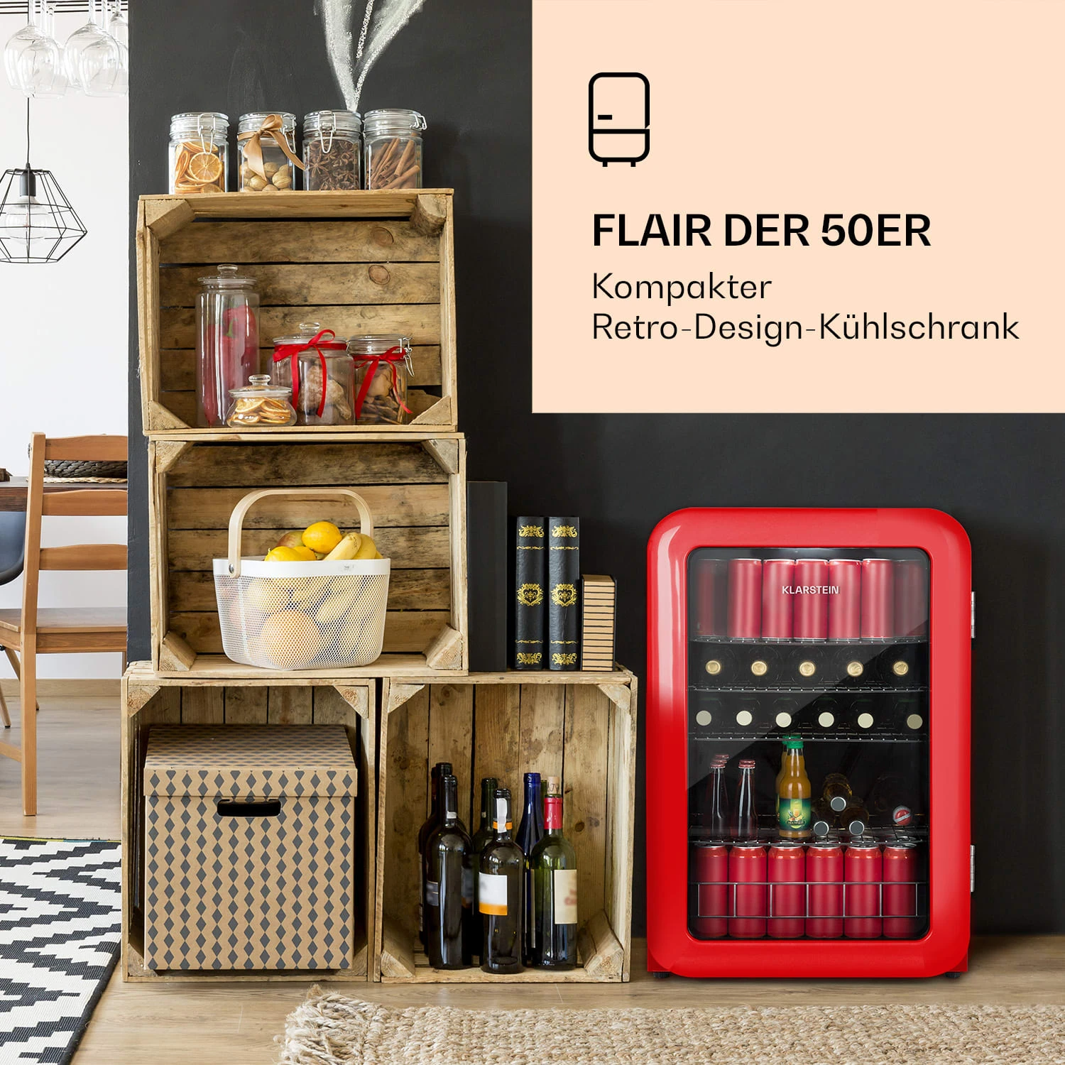 PopLife Getränkekühler Kühlschrank 0-10°C Retro-Design – Bild 2