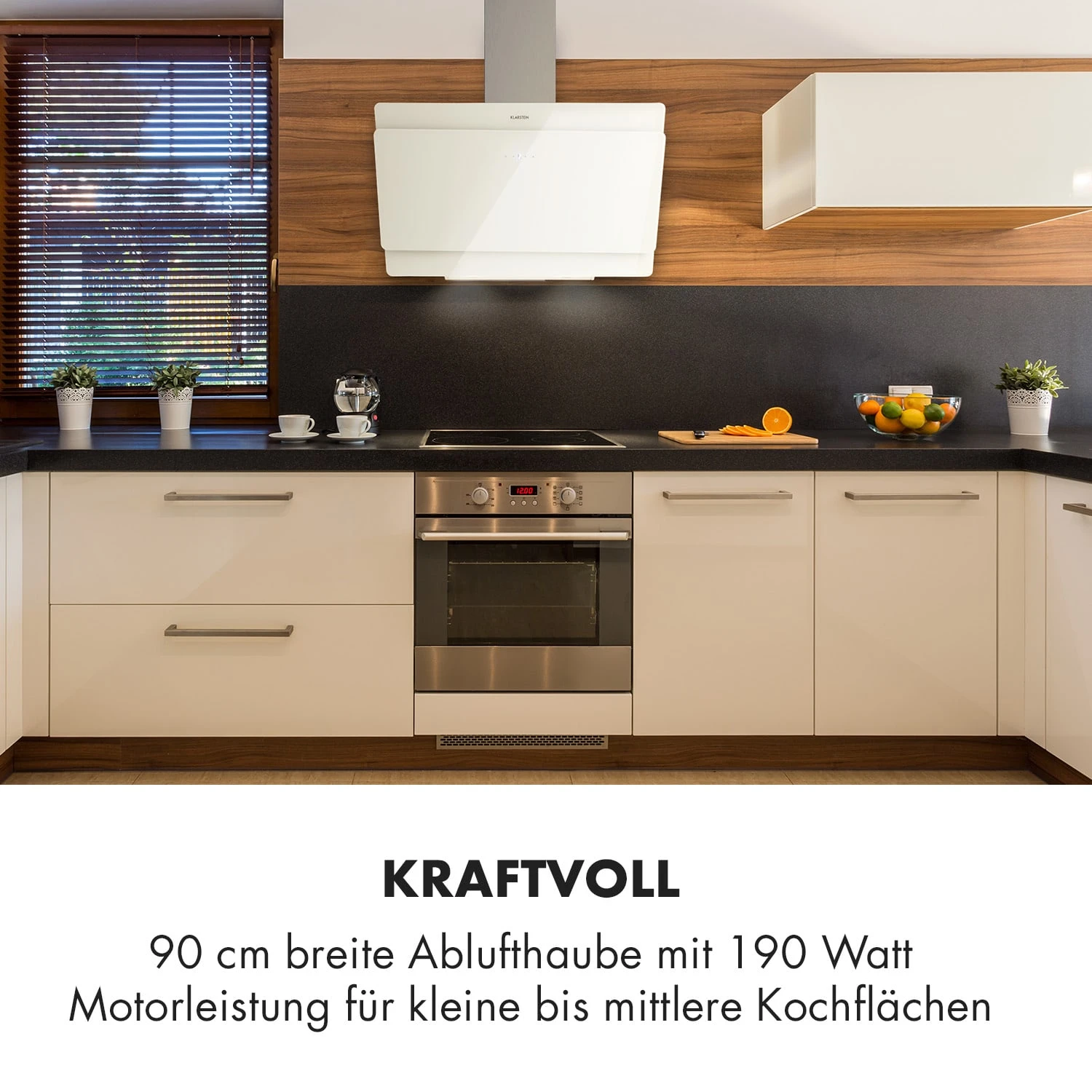 Aurica 90 Dunstabzugshaube 90cm 600 M³/h LED Touch Glas Weiß – Bild 2