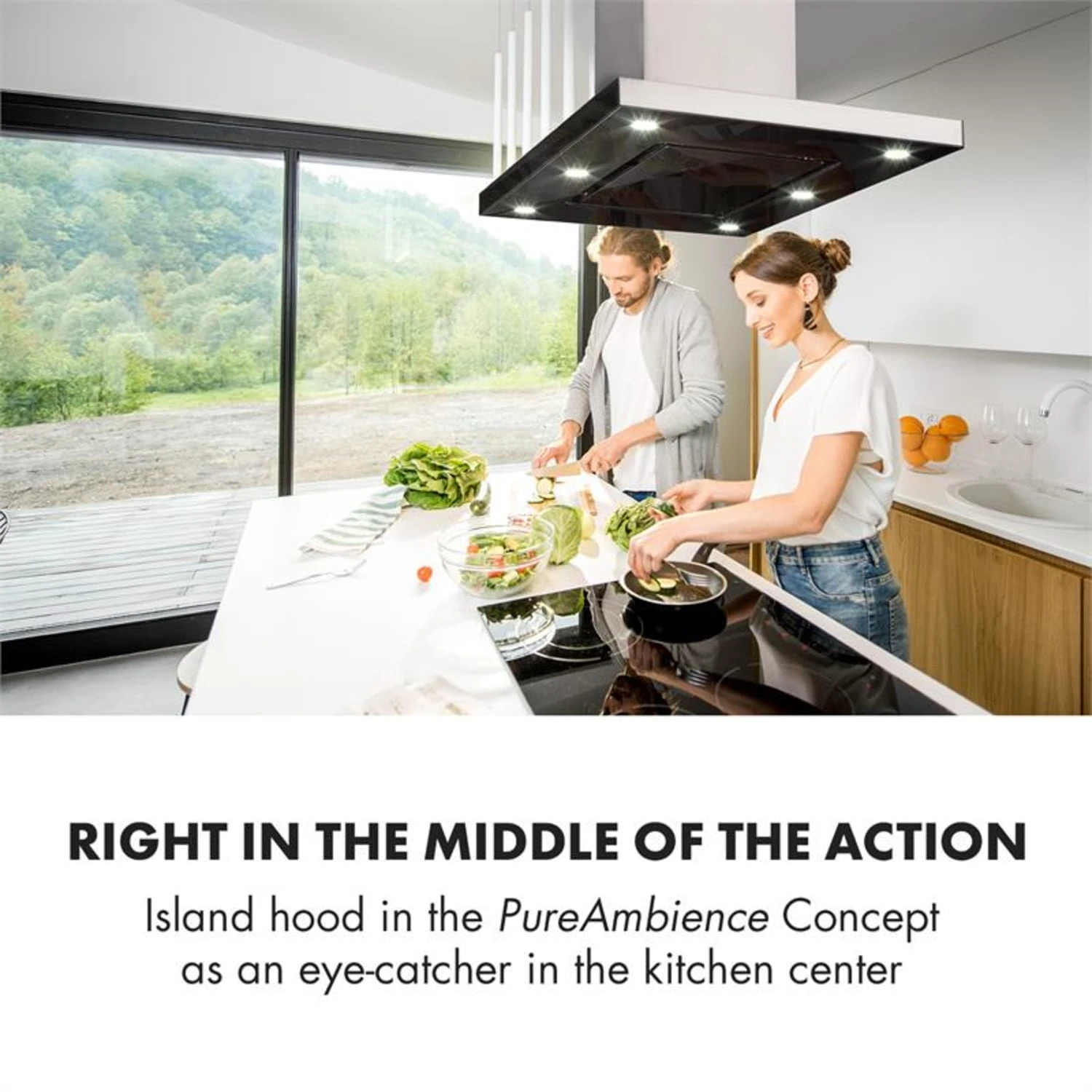 Valeria Inselabzugshaube 90cm 650m³/h Abluft Touch LED Glas Edelstahl – Bild 2
