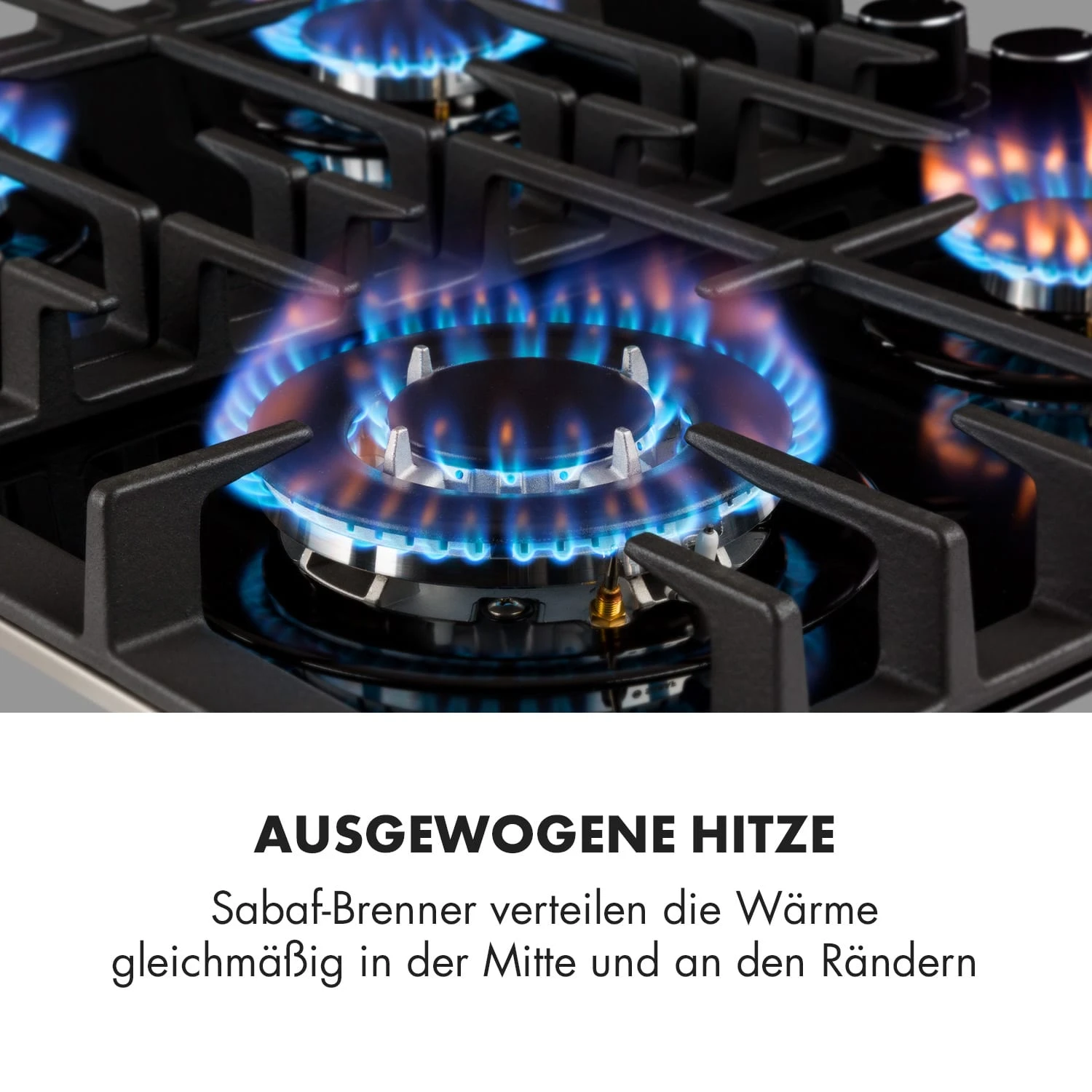 Ignito 4 Zonen Gaskochfeld 4-flammig Sabaf-Brenner Glaskeramik Schwarz – Bild 3
