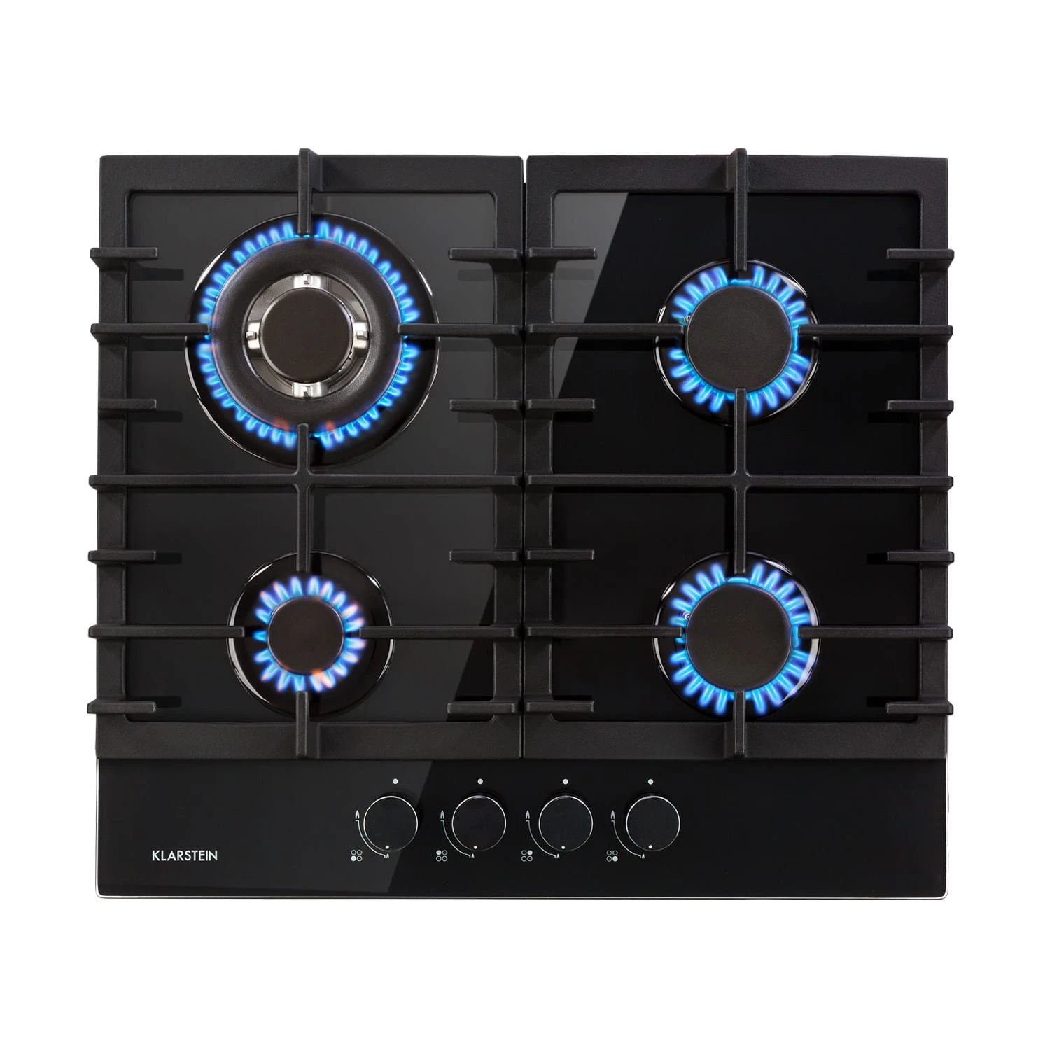 Ignito 4 Zonen Gaskochfeld 4-flammig Sabaf-Brenner Glaskeramik Schwarz