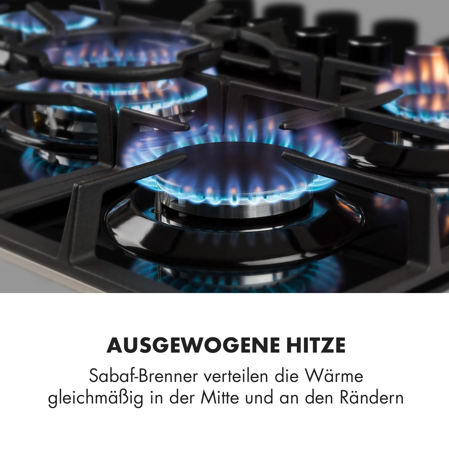 Ignito 5 Zonen Gaskochfeld 5-flammig Sabaf-Brenner Glaskeramik Schwarz – Bild 3