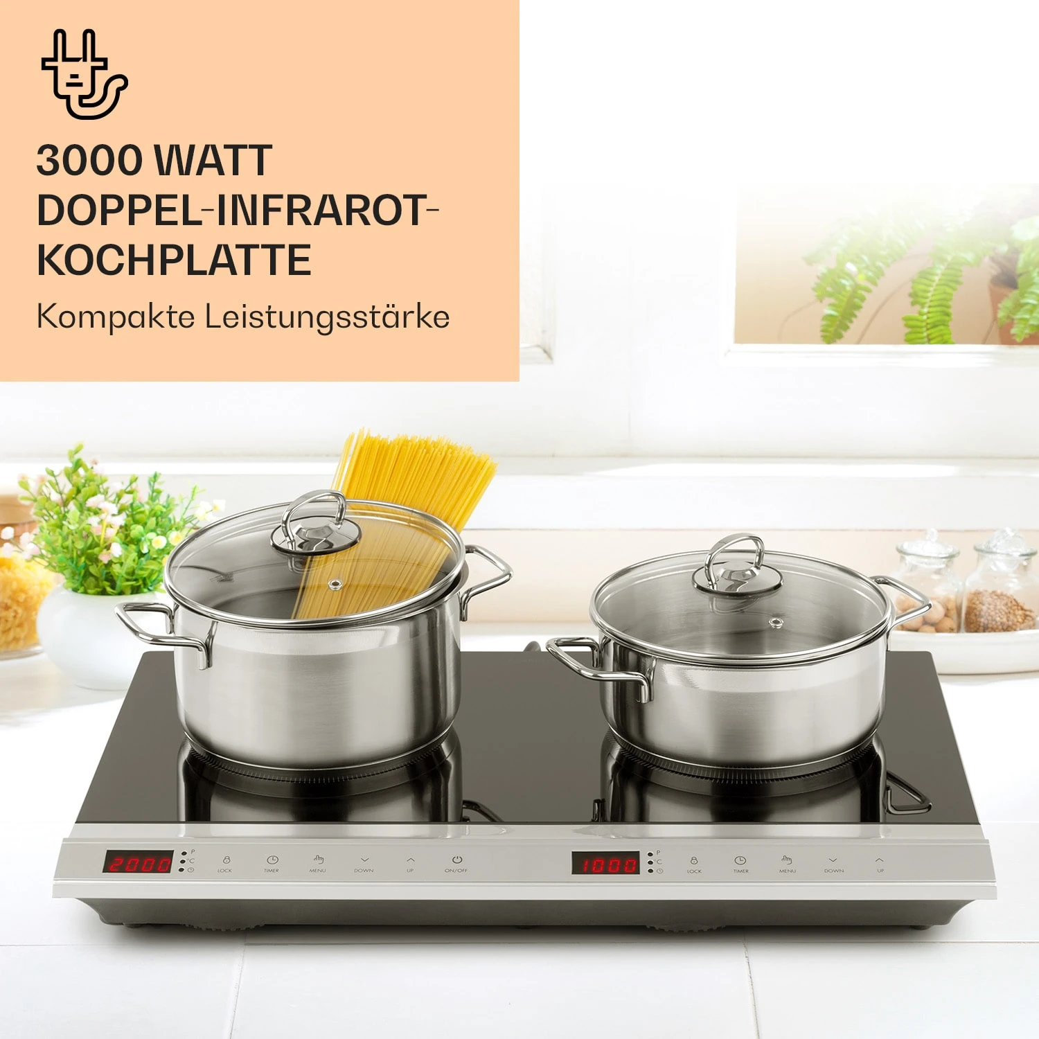 MisterCook Duo Kochplatte Infrarot 3000W 90-650°C Abschalttimer – Bild 2