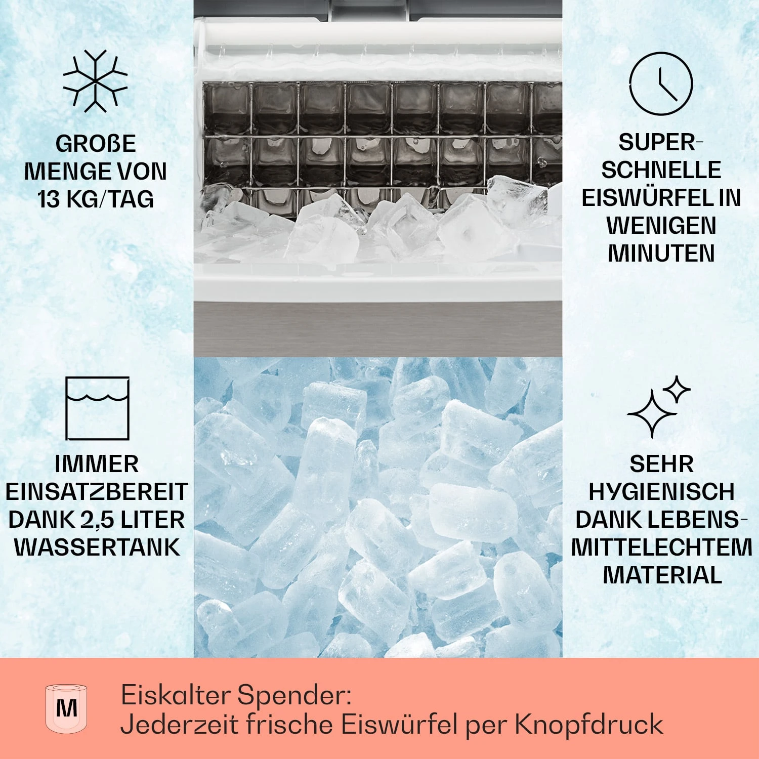 Clearcube Eiswürfelmaschine Klareis 13kg/24h Edelstahl Schwarz – Bild 2