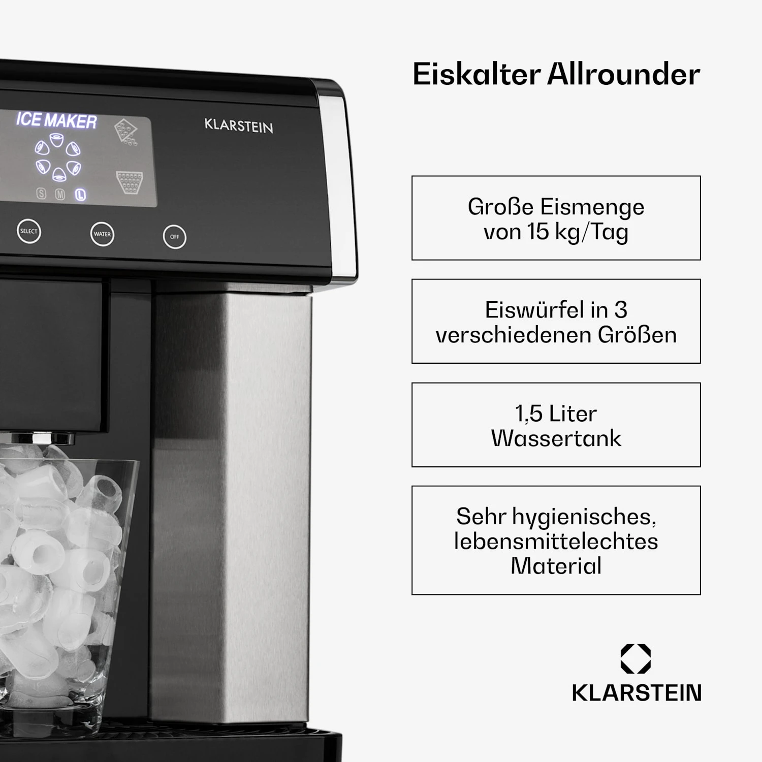 Eiszeit Eiswürfelmaschine Edelstahl 3 Eiswürfelgrößen Silber – Bild 2