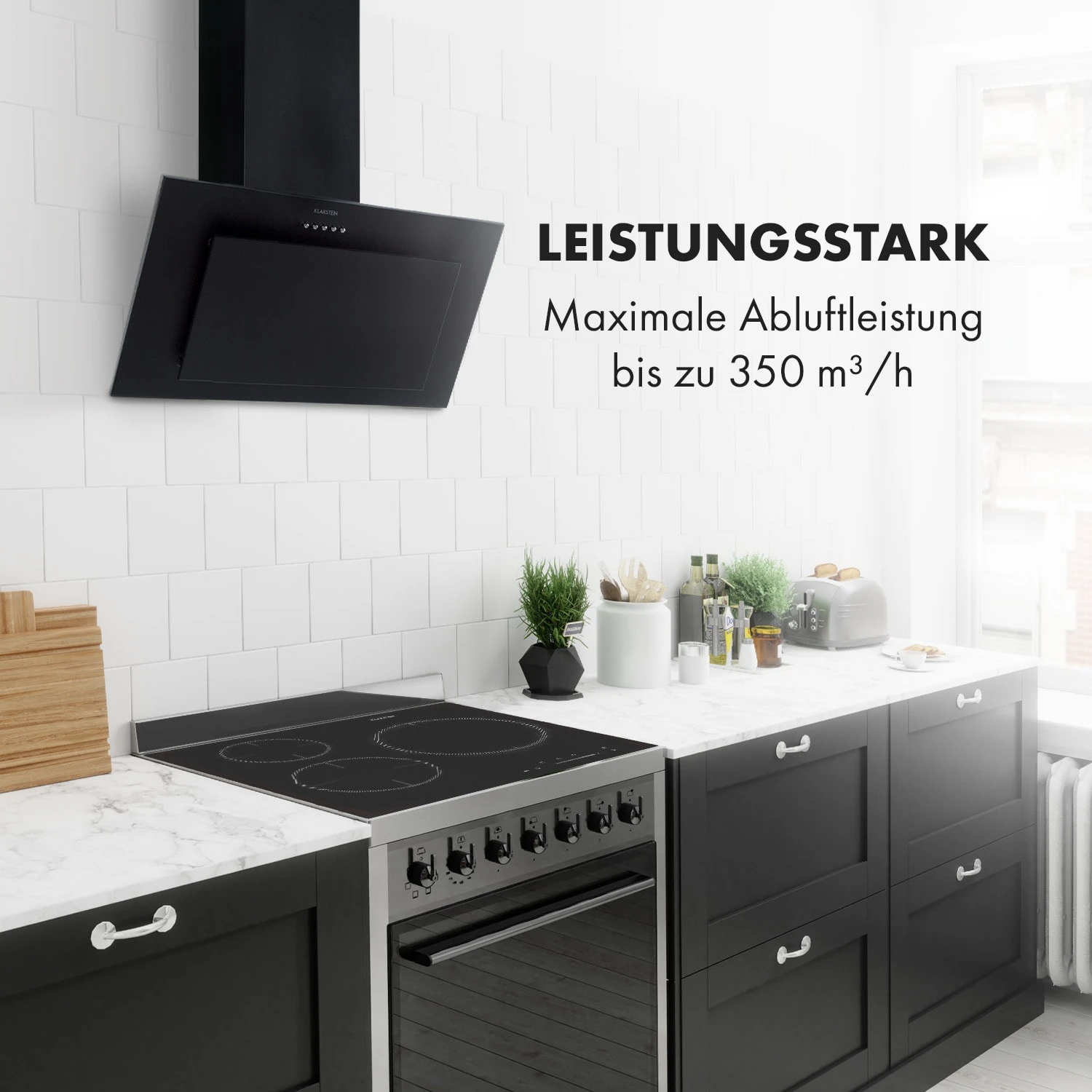 Athena Dunstabzugshaube 60cm Abluft: 350 M³/h LED Schwarz – Bild 2