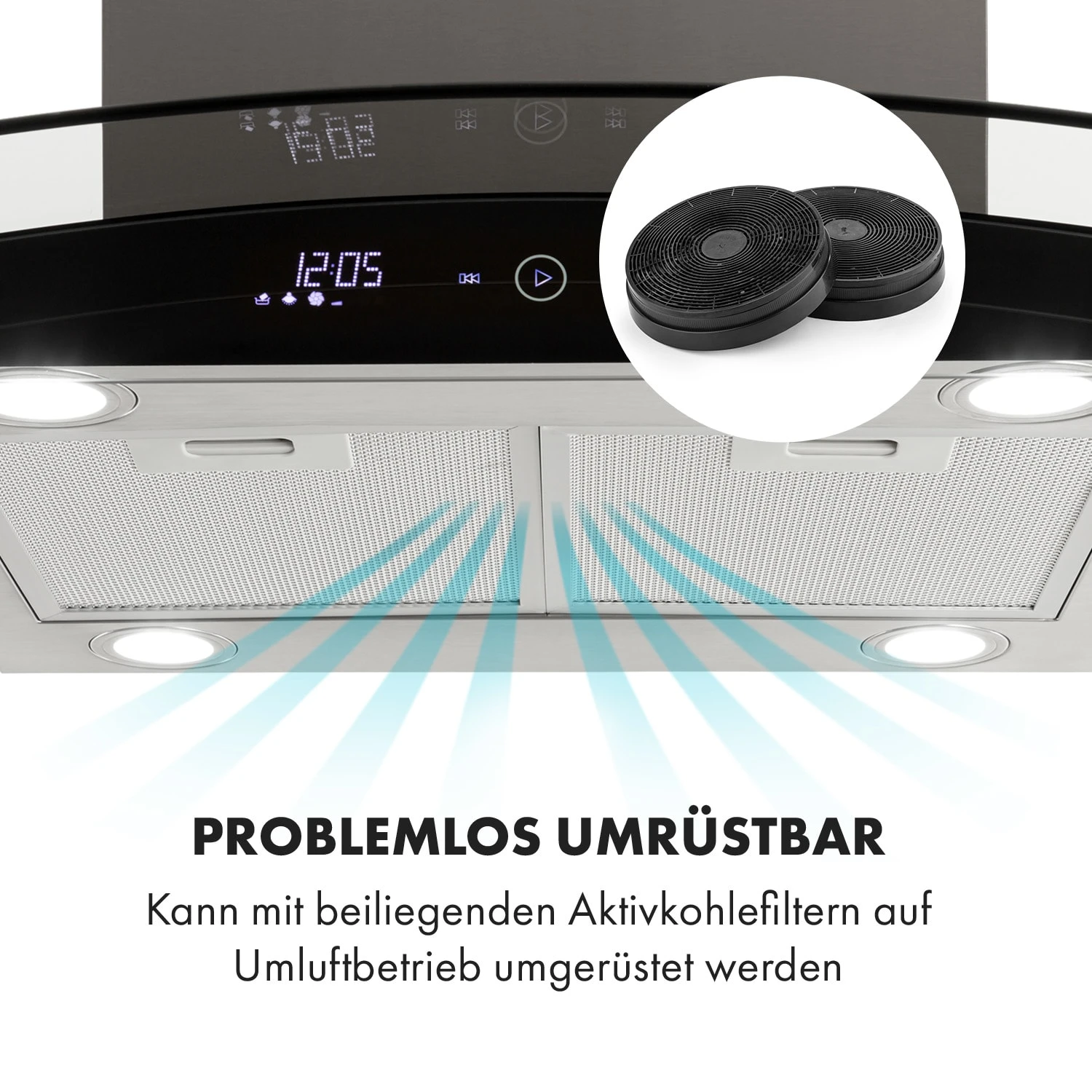 Colette Dunstabzugshaube 90cm 600m³/h EEK A Edelstahl Silber – Bild 7