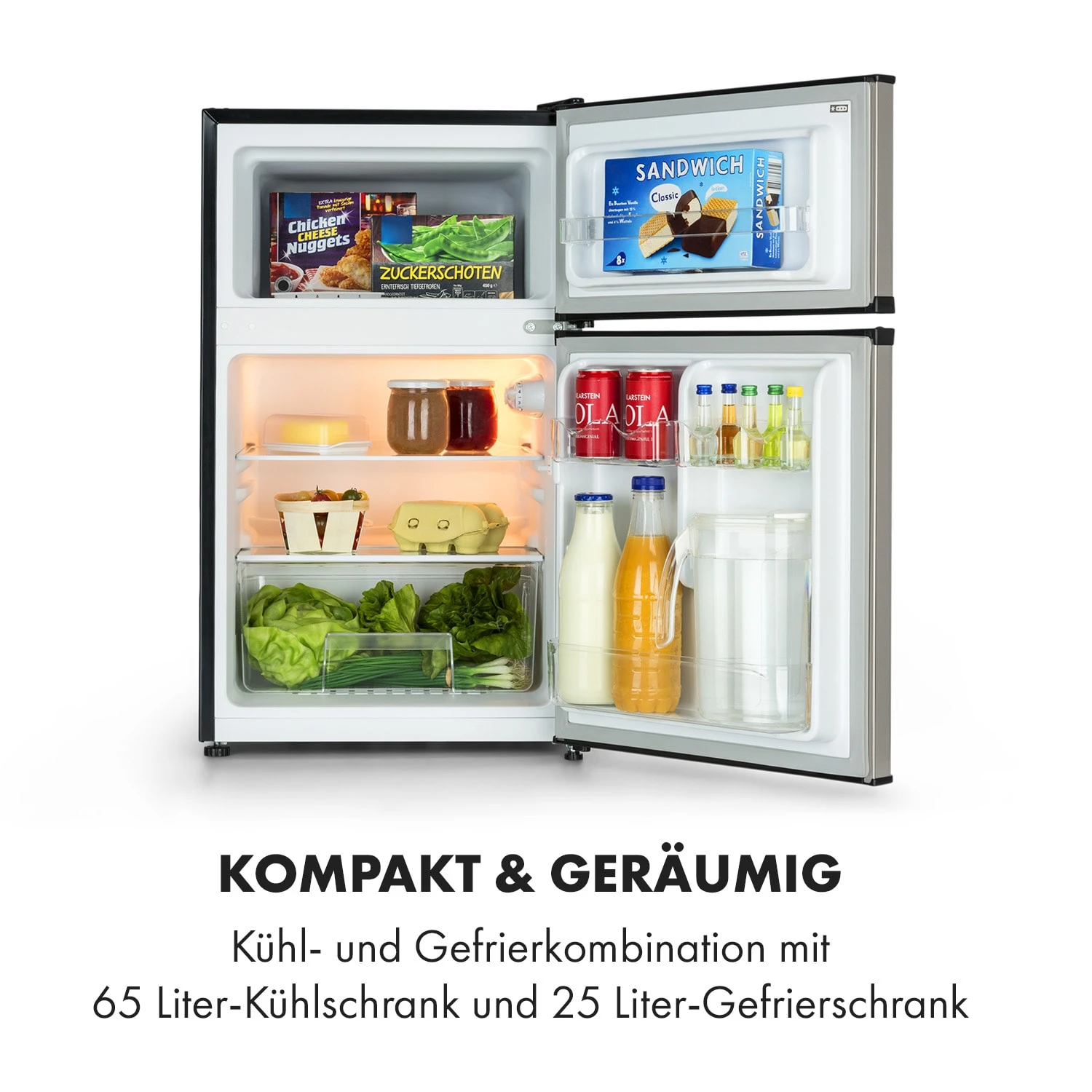 Big Daddy Cool Kühl-Gefrierkombination 61/25 Liter 2 Ebenen Edelstahl – Bild 3