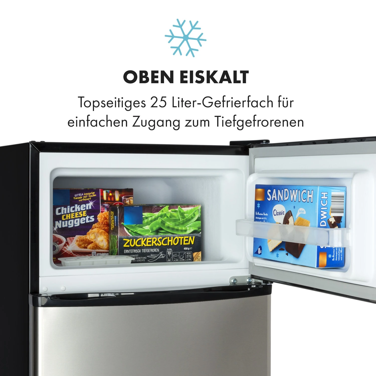 Big Daddy Cool Kühl-Gefrierkombination 61/25 Liter 2 Ebenen Edelstahl – Bild 6