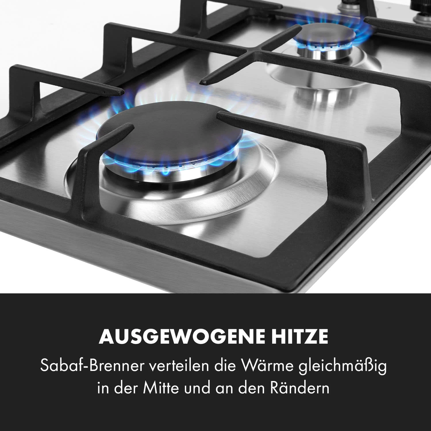 Ignito Domino Gaskochfeld 2-flammig Sabaf-Brenner Edelstahl Silber – Bild 3