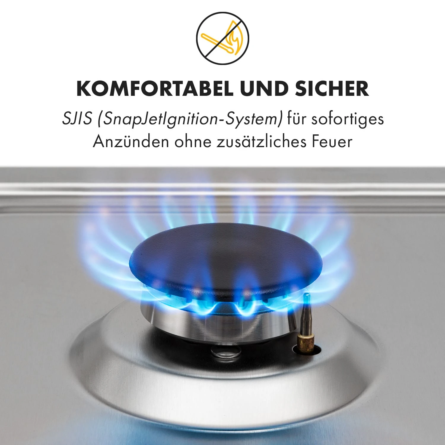 Ignito 4 Zonen Gaskochfeld 4-flammig Sabaf-Brenner Edelstahl Silber – Bild 5