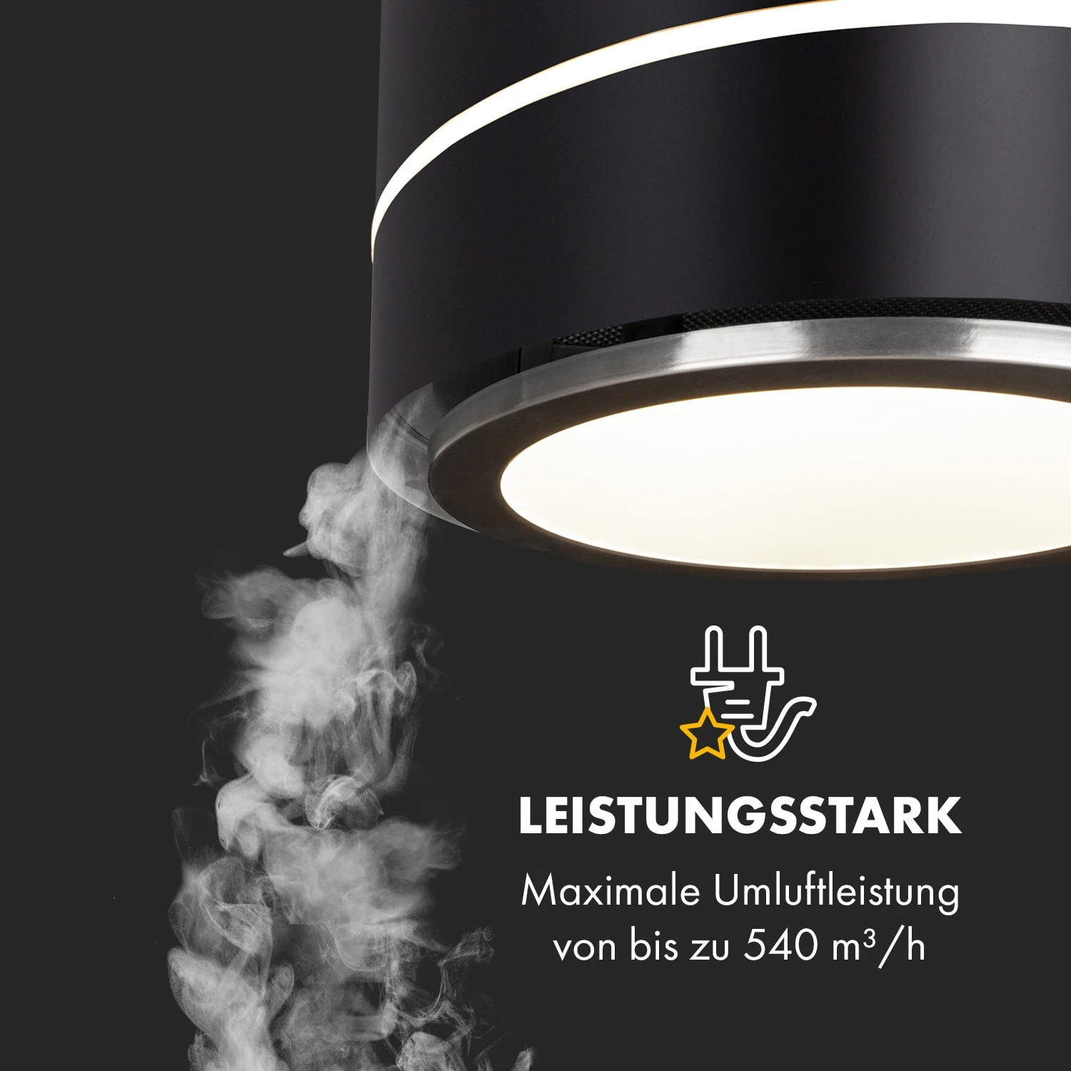 Tron Ambience Inselabzugshaube Ø38cm Umluft 540m³/h LED Schwarz – Bild 3