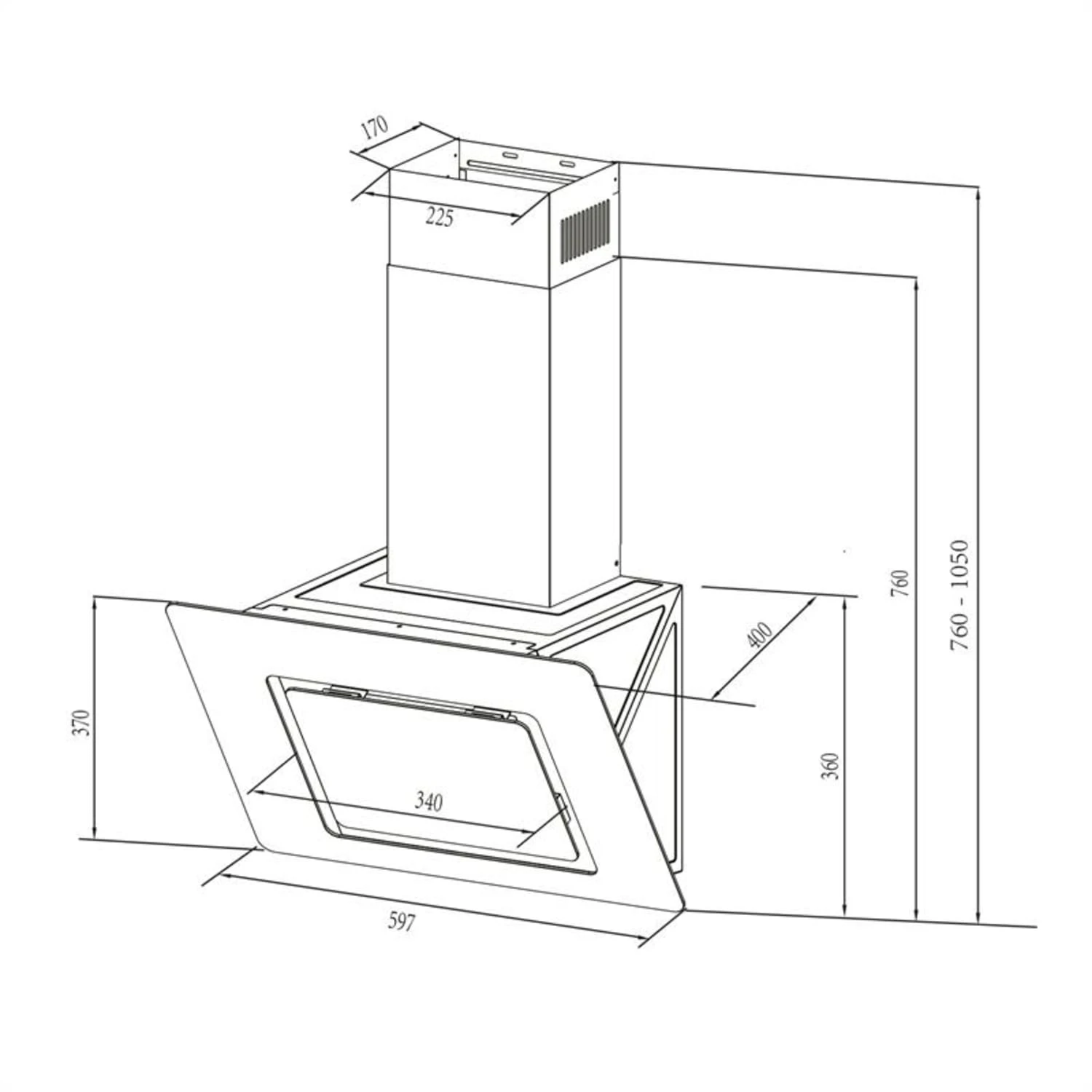 Sofia 60 Dunstabzugshaube Kopffrei 300 M³/h Touch-Control Glasfront – Bild 9
