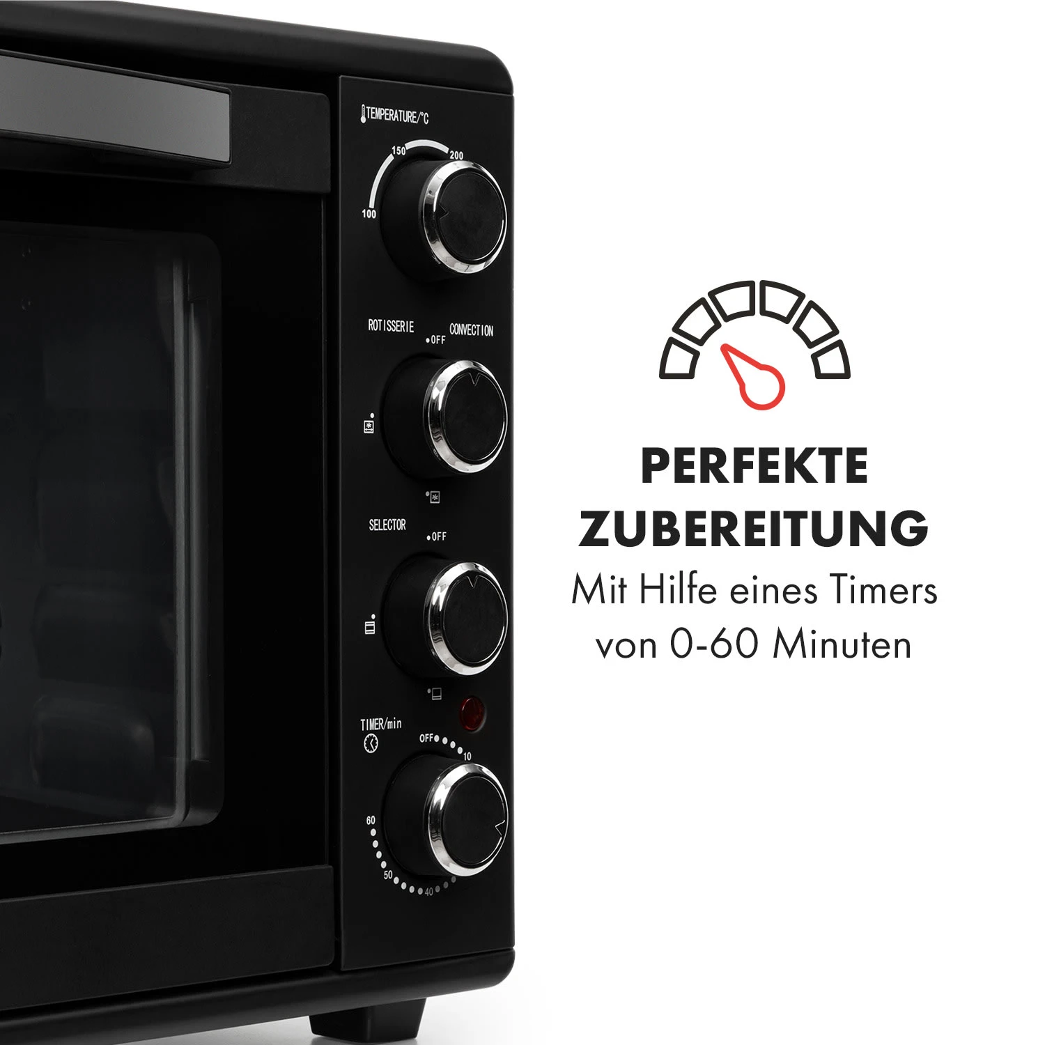 Masterchef 60 Mini-Backofen 60l 2000W 100-230 °C Timer Schwarz – Bild 5