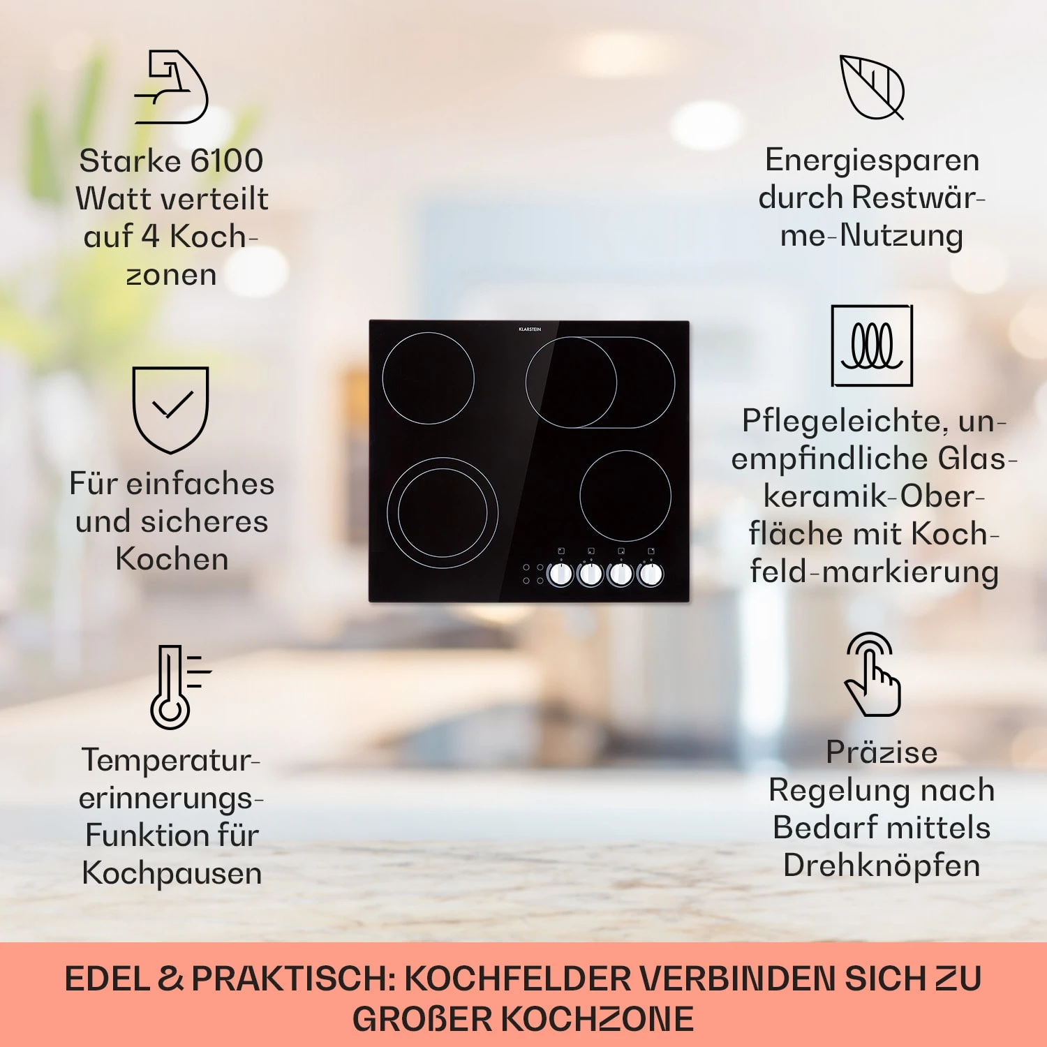 EasyCook Keramikkochfeld 6100W Drehregler Schwarz – Bild 2