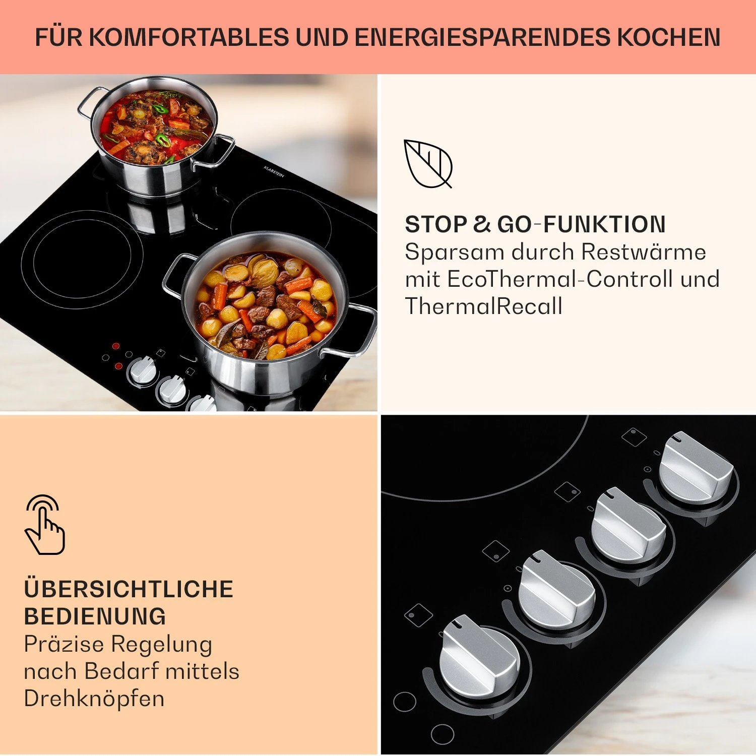EasyCook Keramikkochfeld 6100W Drehregler Schwarz – Bild 4