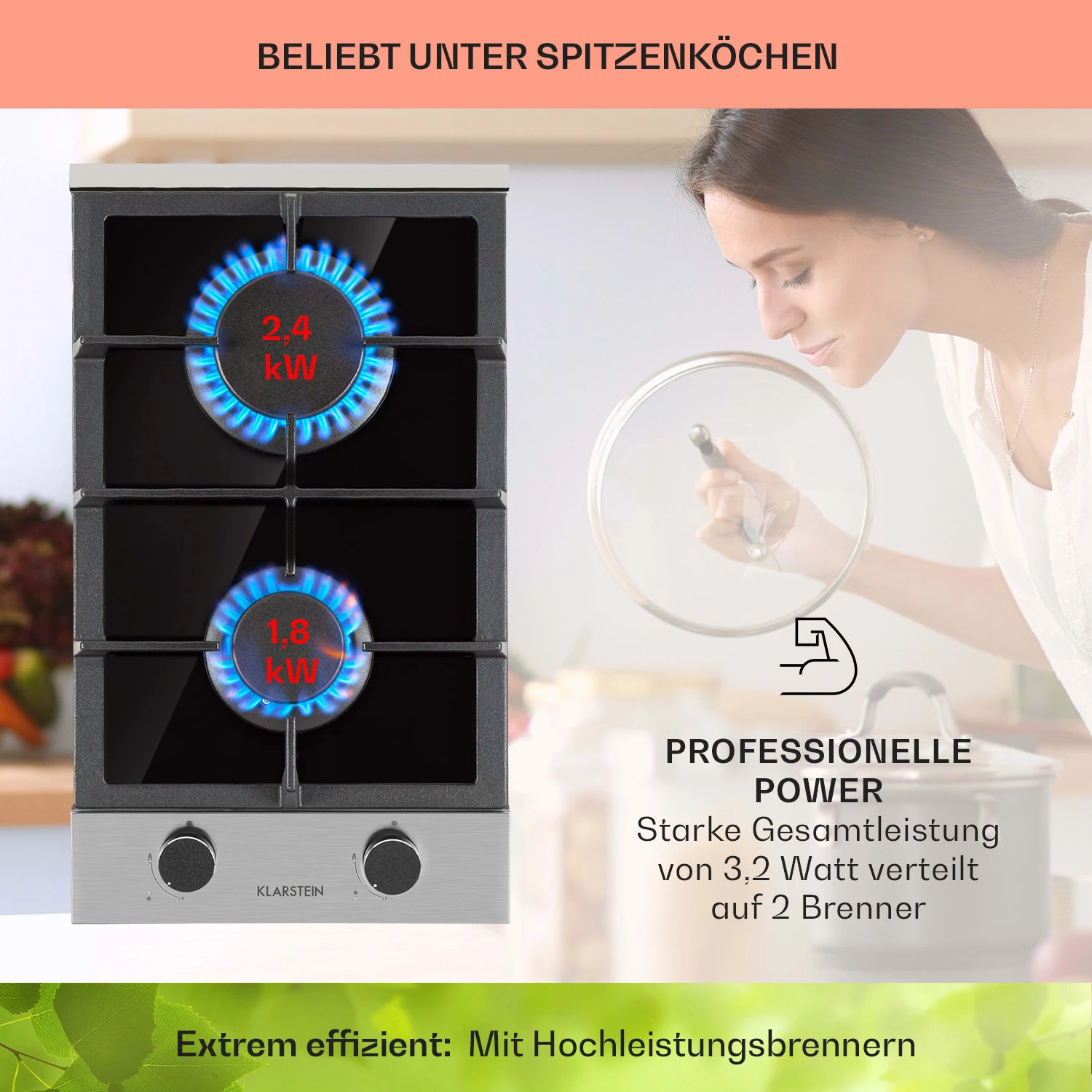 Alchemist Domino Gaskochfeld 2-flammig Aluminium-Brenner Glaskeramik – Bild 3