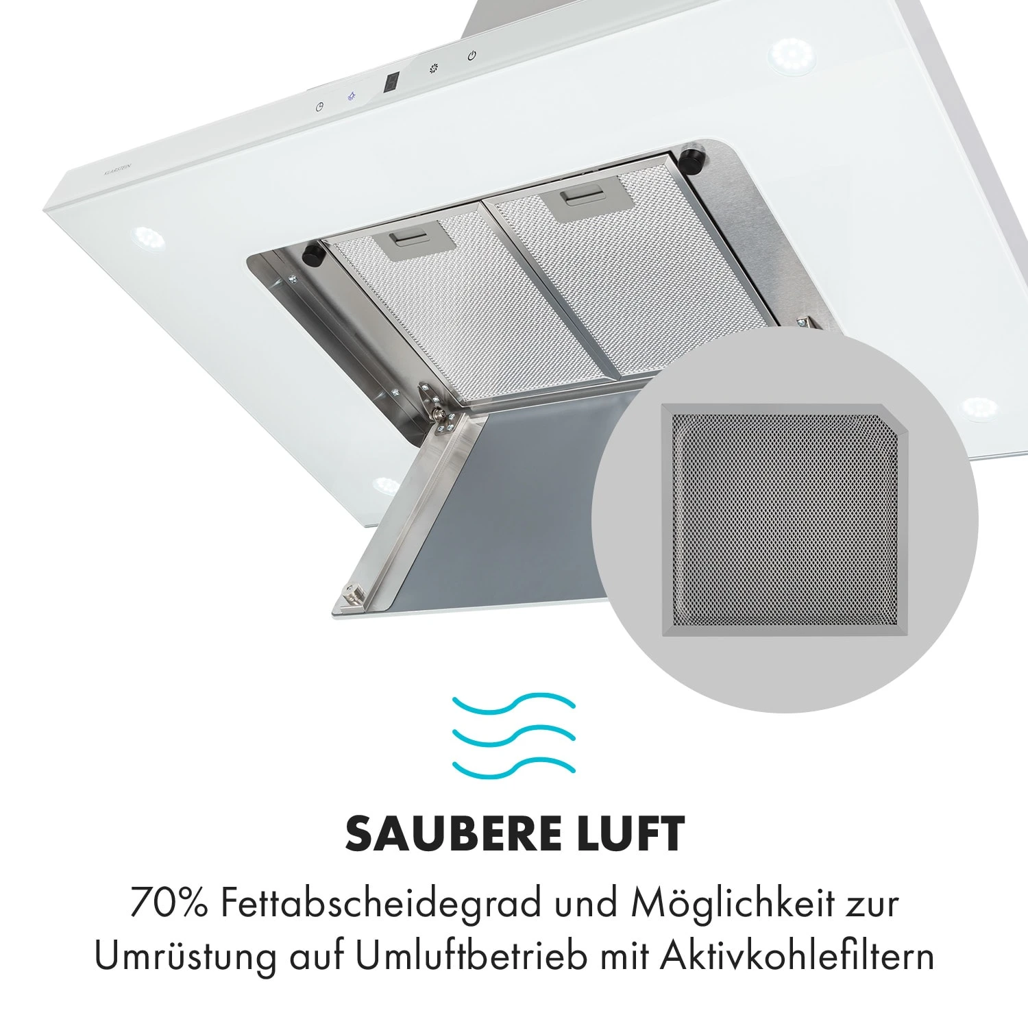 Valeria Inselhaube 90cm 650m³/h Touch EEC A LED Glas Edelstahl – Bild 4