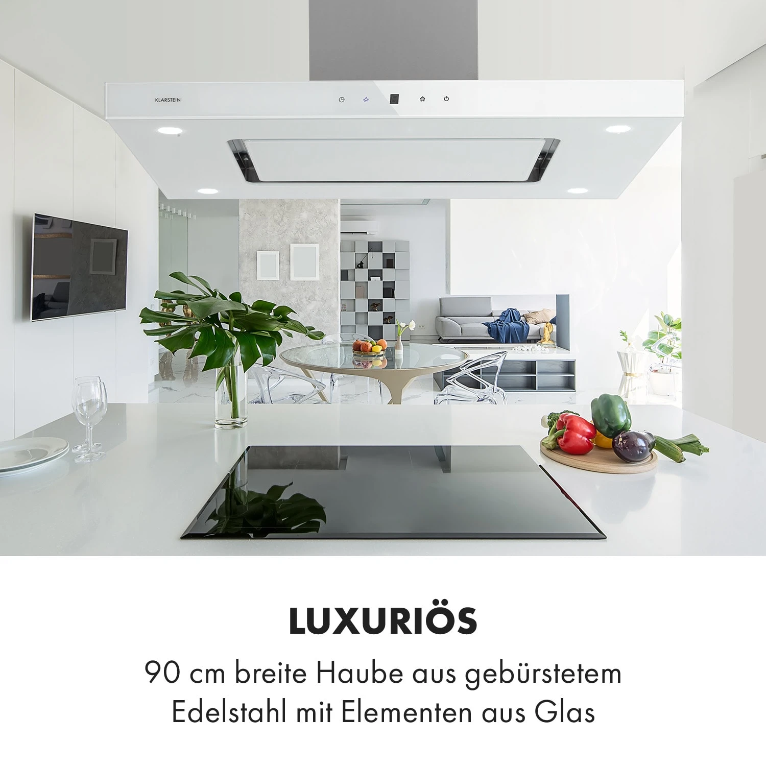 Valeria Inselhaube 90cm 650m³/h Touch EEC A LED Glas Edelstahl – Bild 8