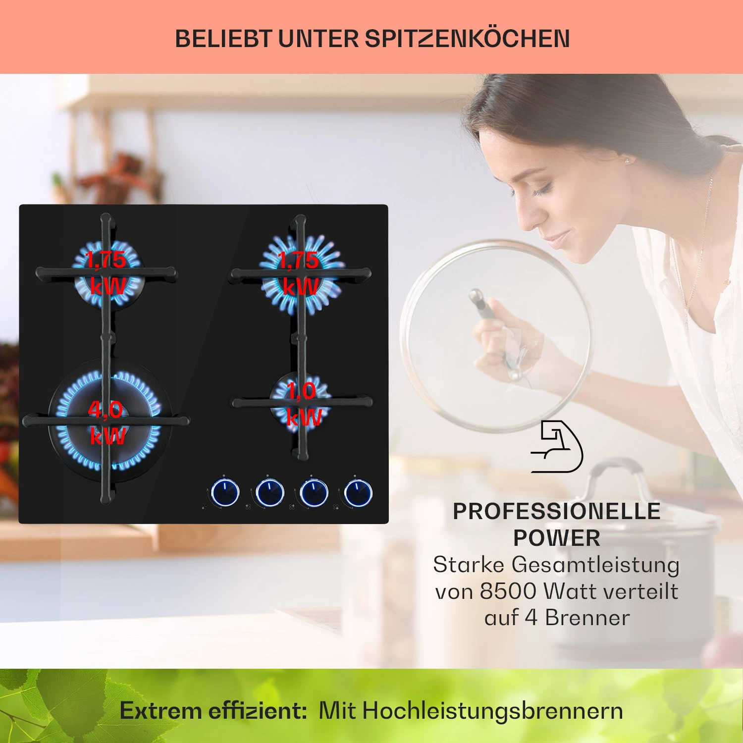 Illuminosa 4 Gaskochfeld 4-flammig Sabaf-Brenner Glaskeramik – Bild 3