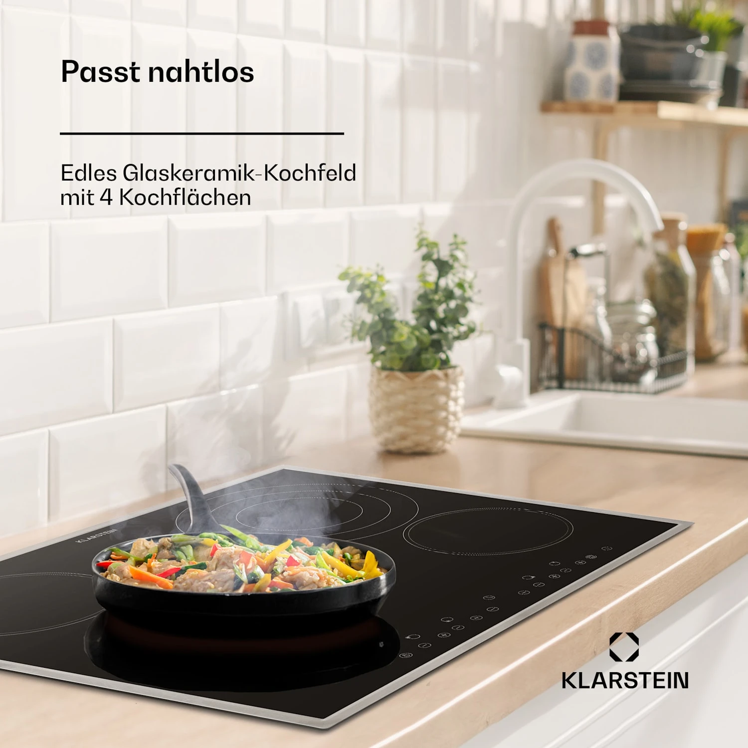Virtuosa 4 Prime Einbaukochfeld 4 Zonen 6500W Glaskeramik Edelstahlrahmen – Bild 2