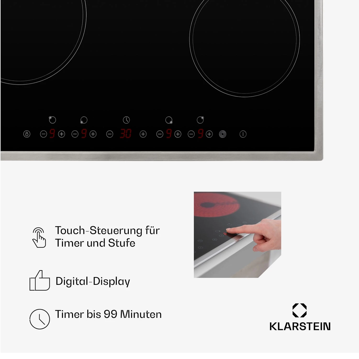 Virtuosa 4 Prime Einbaukochfeld 4 Zonen 6500W Glaskeramik Edelstahlrahmen – Bild 5