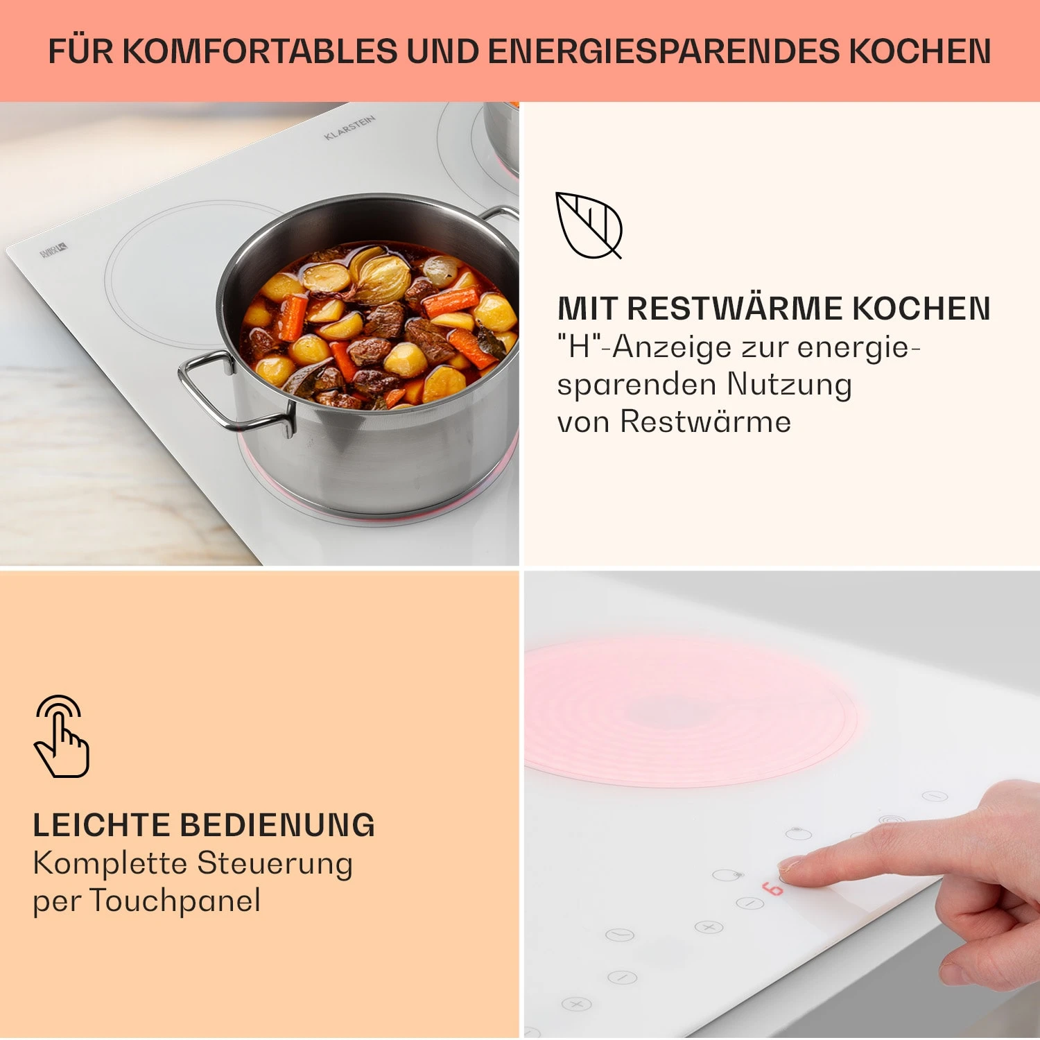 Virtuosa 4 Einbaukochfeld 4 Zonen 6500W Glaskeramik – Bild 4