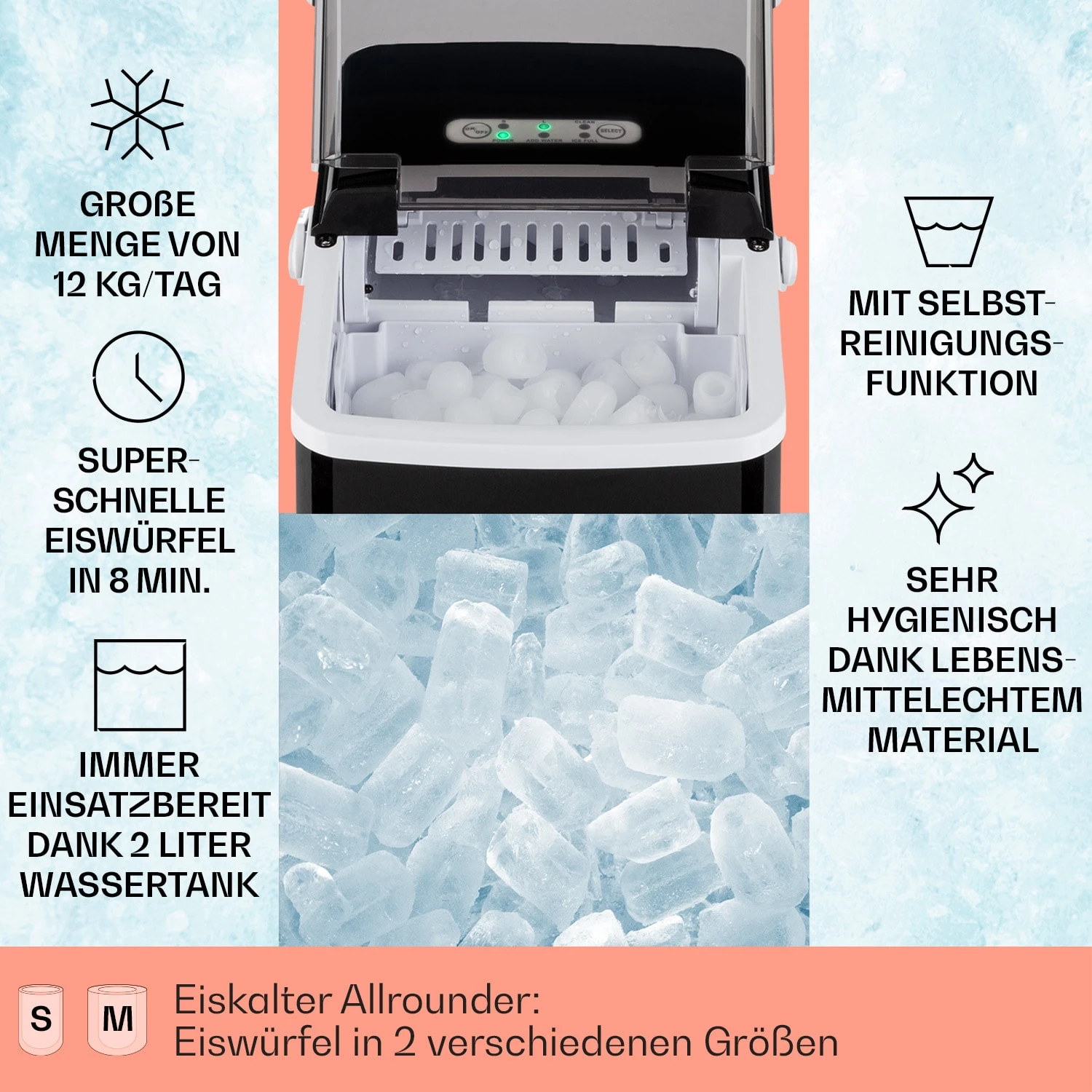 Arctic Porter Eiswürfelmaschine Bullet-Eis 12kg/24h Edelstahl – Bild 2