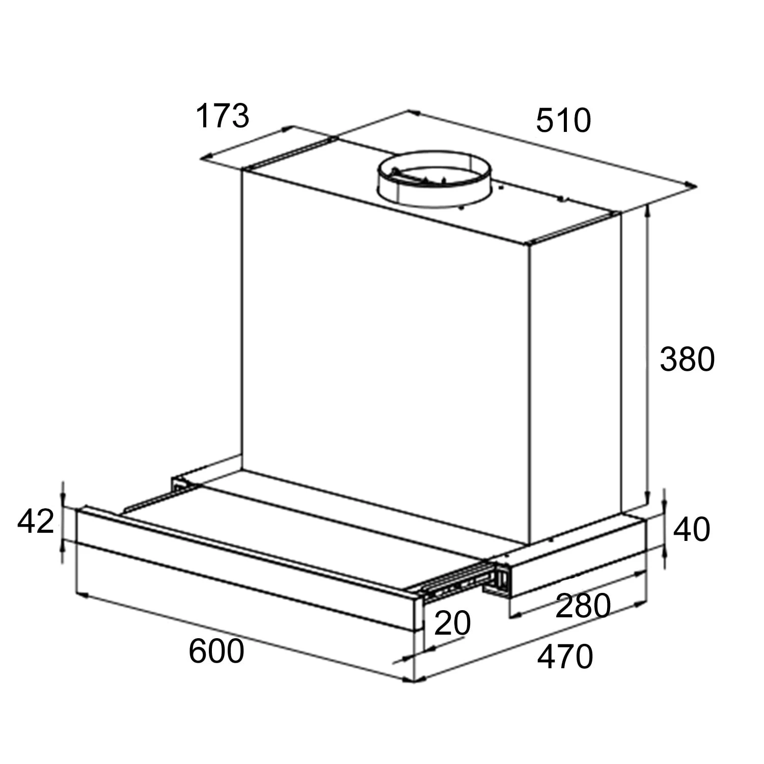 Mariana 60 Flachschirmhaube 500 M³/h Abluft LED – Bild 8