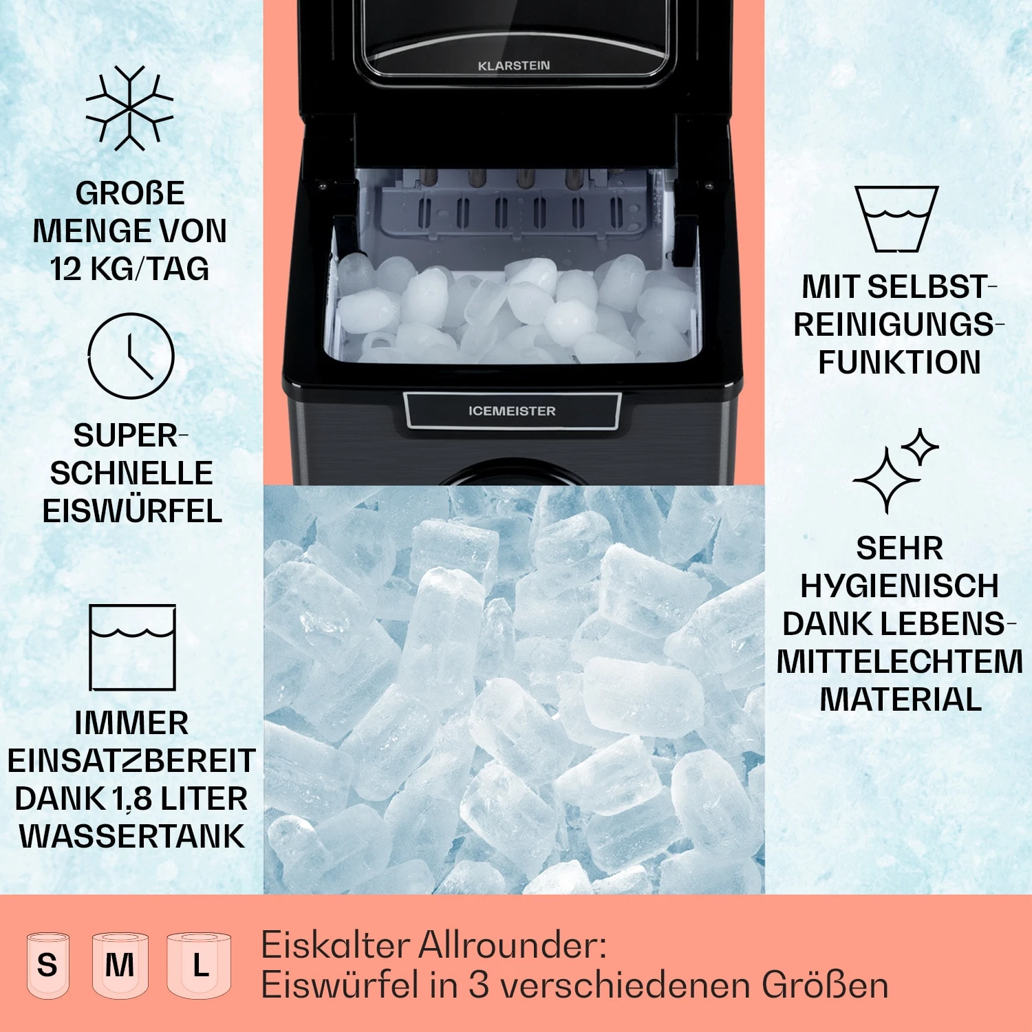 Icemeister 2G Eiswürfelmaschine 12kg/24h LC-Display Edelstahl – Bild 2