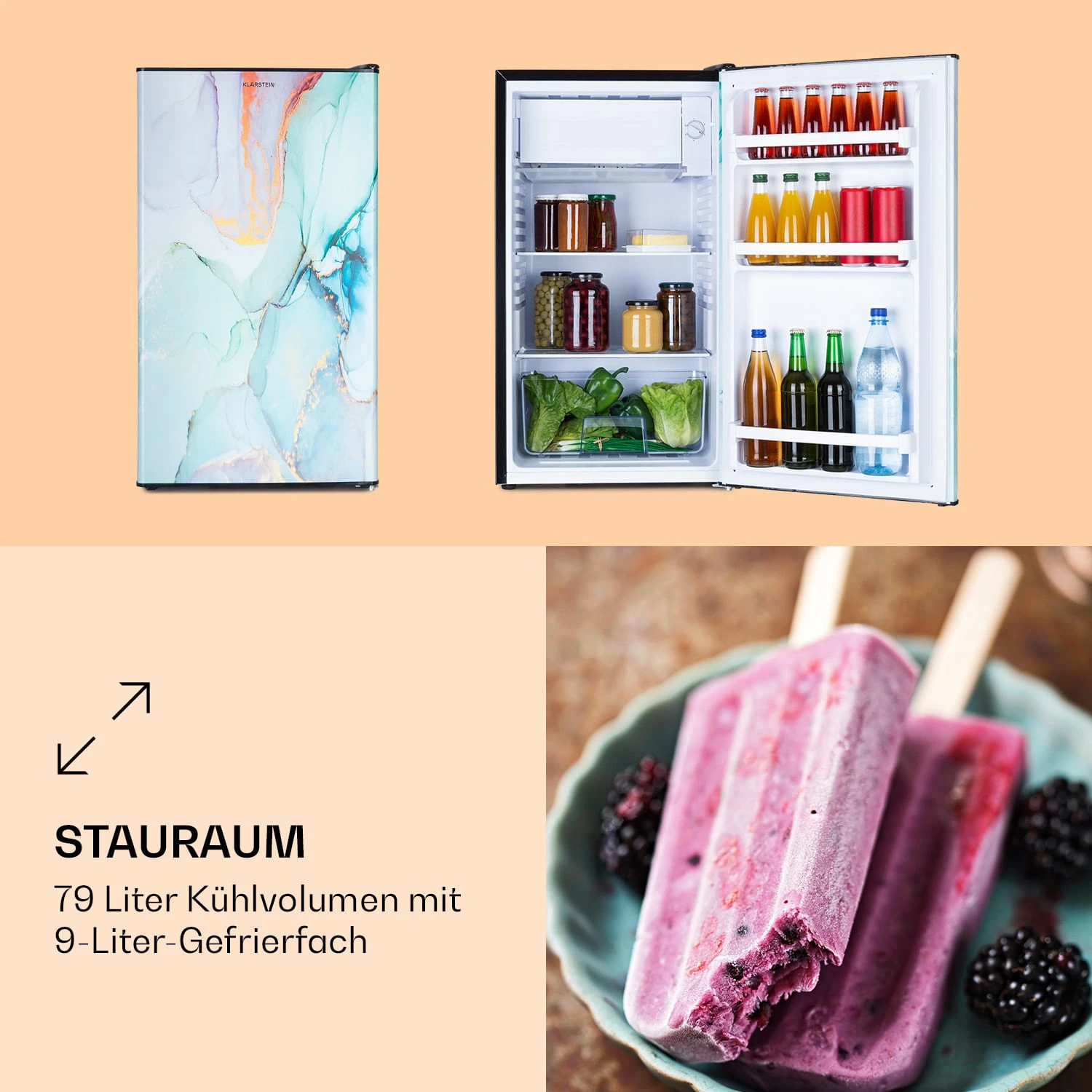 CoolArt 79L Kühl-Gefrier-Kombination EEK F Gefrierfach 9l Designtür – Bild 3