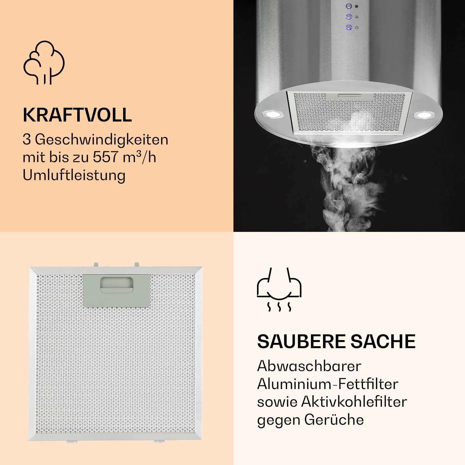 Barella Dunstabzugshaube 35,5 X 93,5 X 43 Cm Umluft 557 M³/h LED Aktivkohlefilter – Bild 4