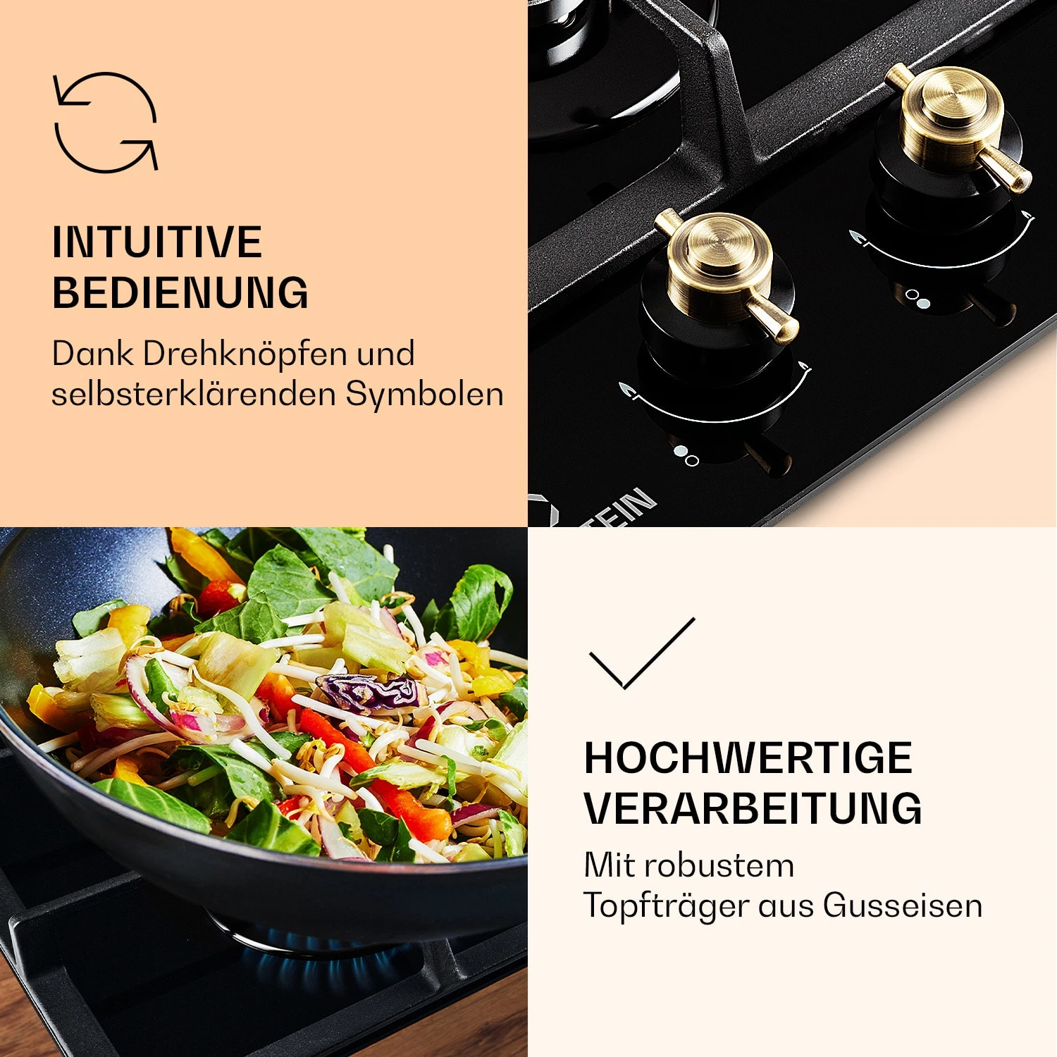 Victoria Domino Gaskochfeld 2-flammig Sabaf-Brenner Glaskeramik Retro-Look – Bild 5