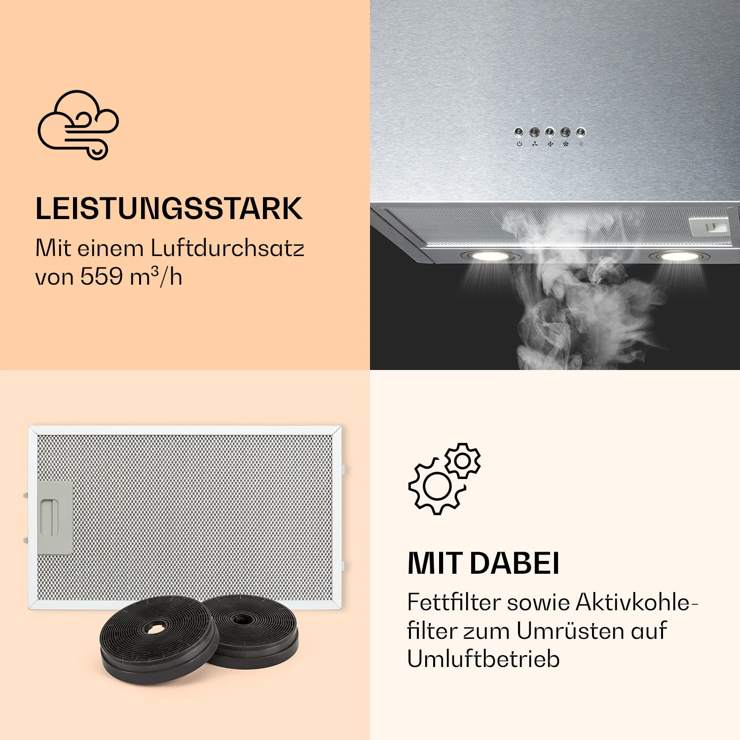 Monumenta Wandabzugshaube Aluminium 559m³/h LED EEK B – Bild 3