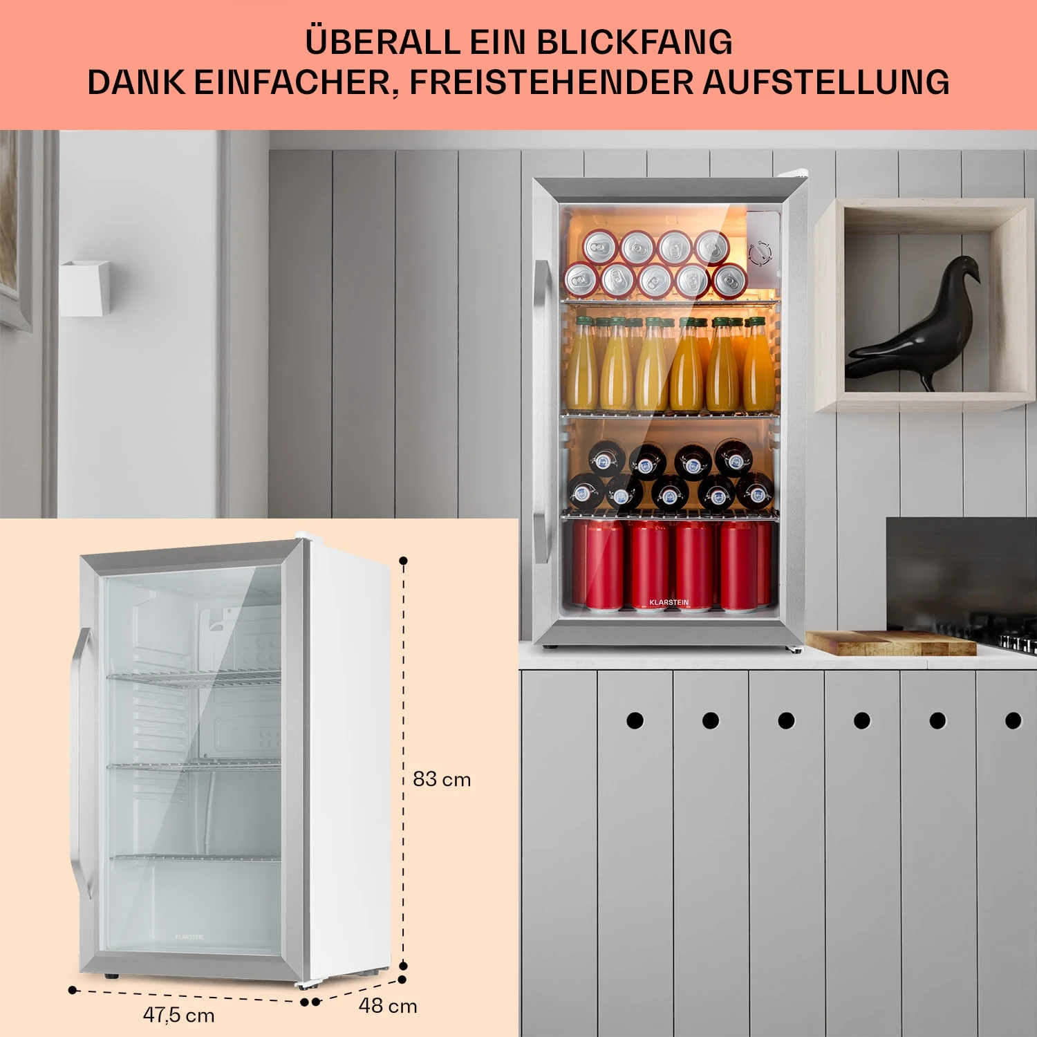 Beersafe XXL Crystal White Kühlschrank 80 Ltr Panoramaglas Edelstahl – Bild 6