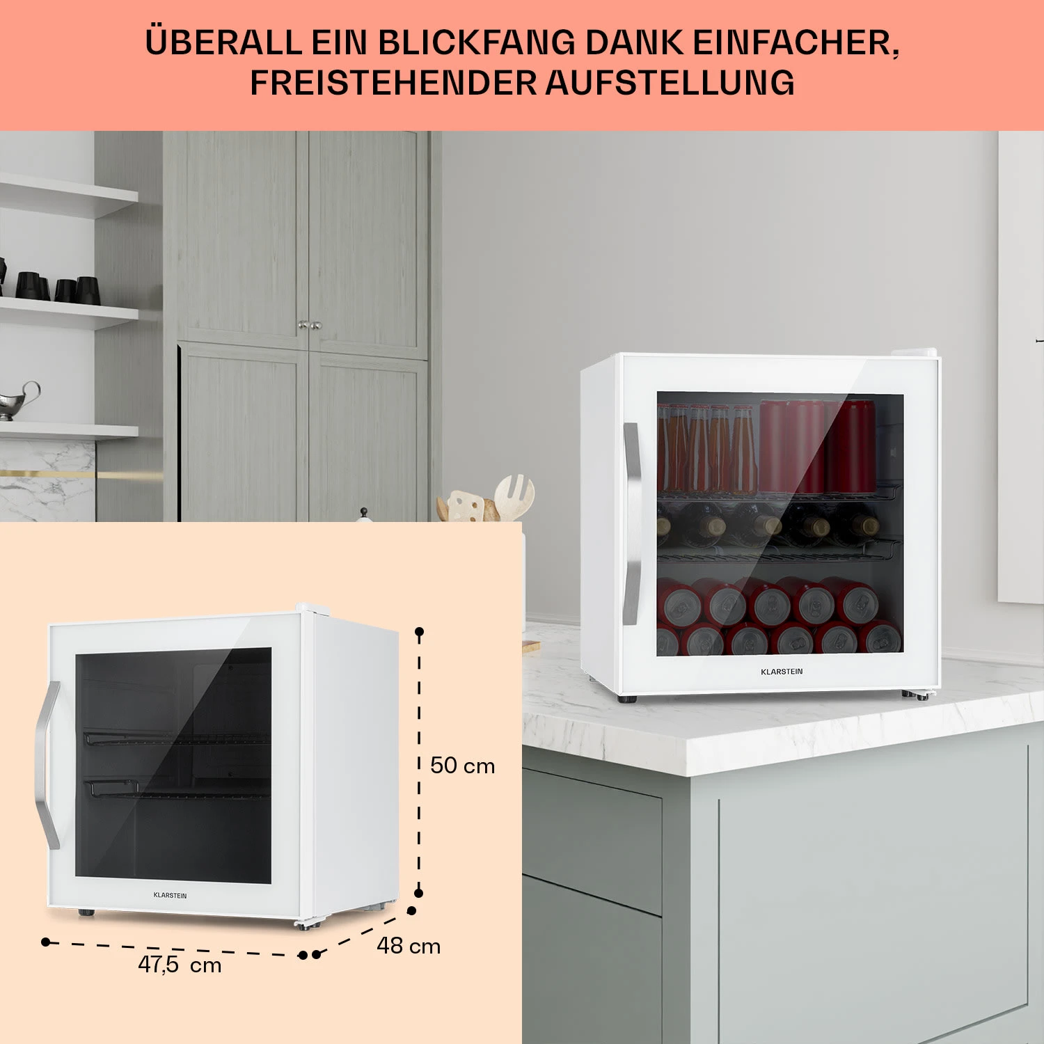 Beersafe L Quartz Kühlschrank 47 Liter 2 Böden Panoramaglastür Weiß – Bild 6