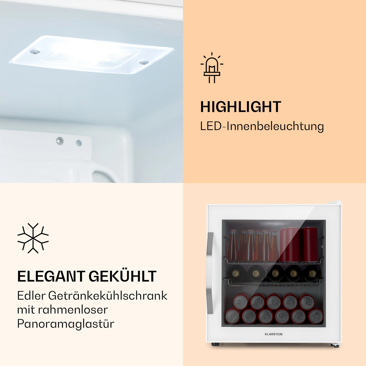 Beersafe L Quartz Kühlschrank 47 Liter 2 Böden Panoramaglastür Weiß – Bild 4