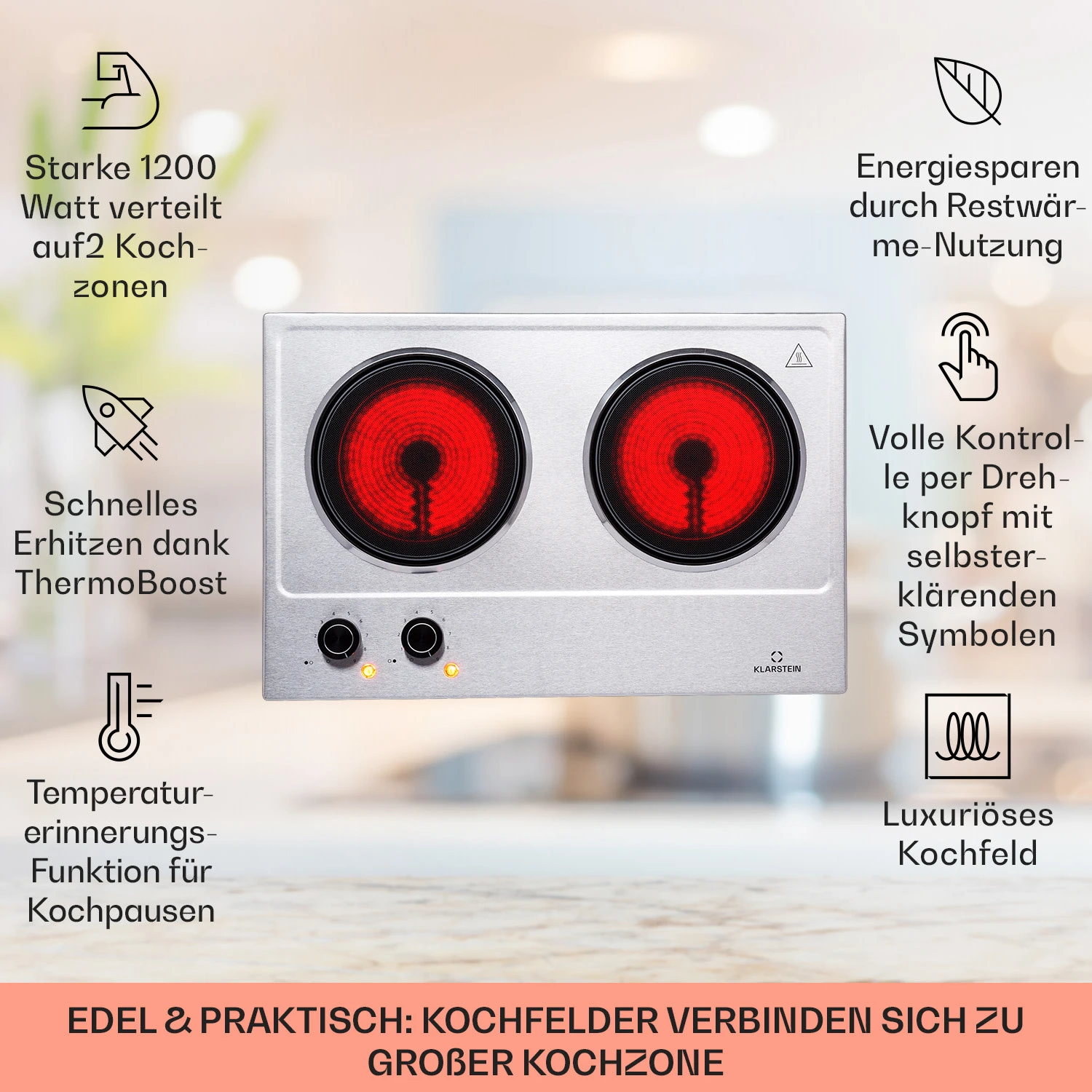 Ramsey Doppel-Kochfeld 2400W 11 Leistungsstufen Glaskeramik – Bild 2