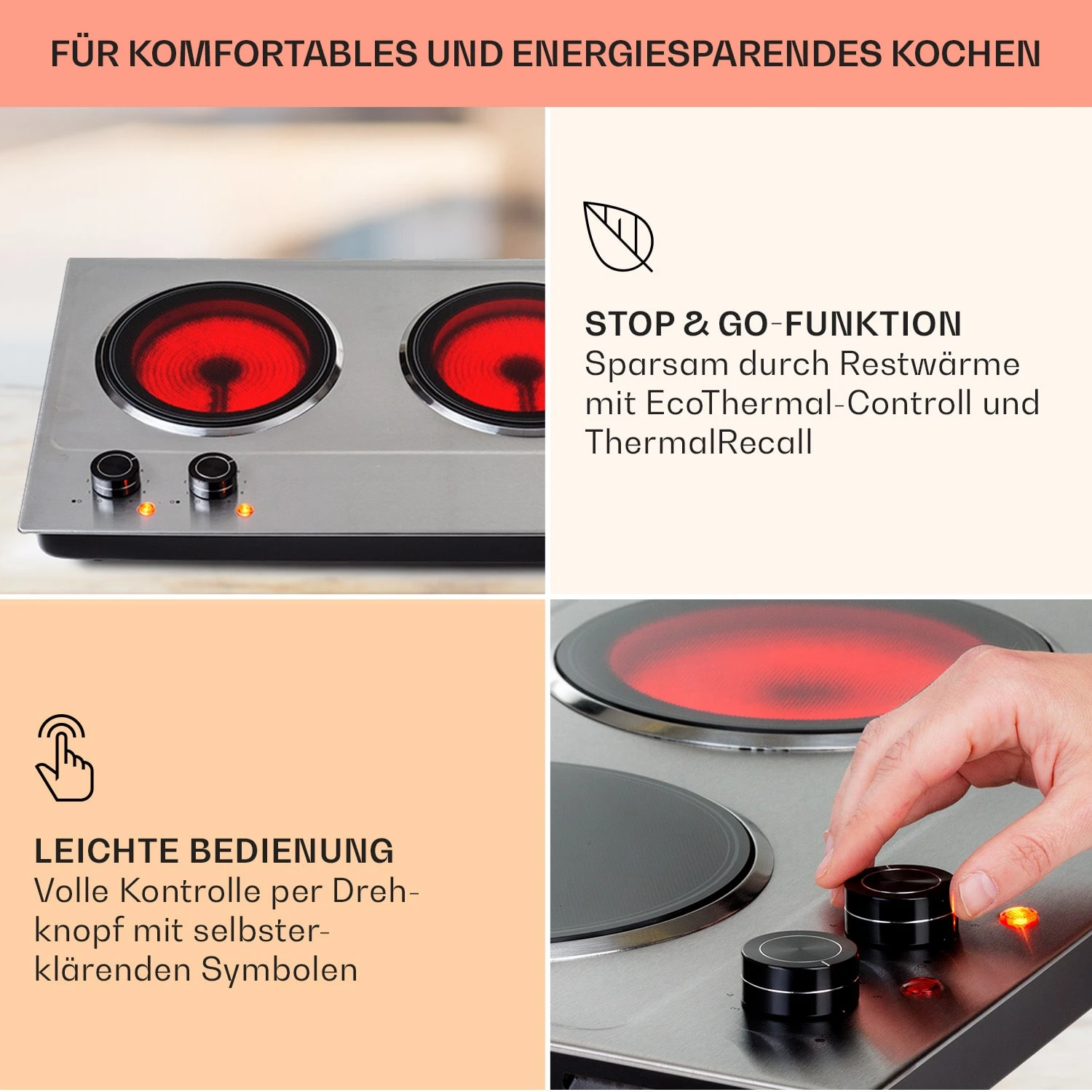 Ramsey Doppel-Kochfeld 2400W 11 Leistungsstufen Glaskeramik – Bild 4