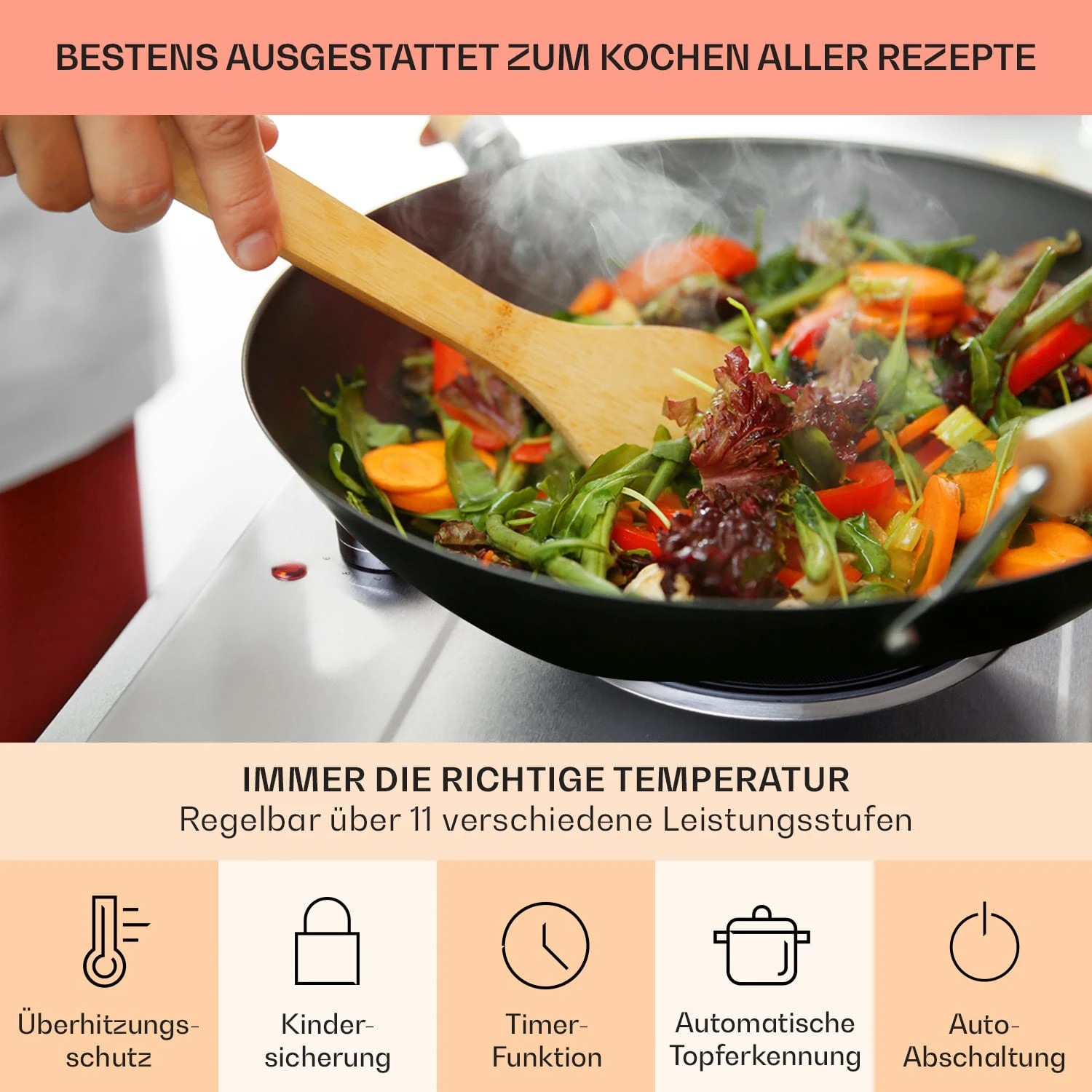 Ramsey Doppel-Kochfeld 2400W 11 Leistungsstufen Glaskeramik – Bild 5