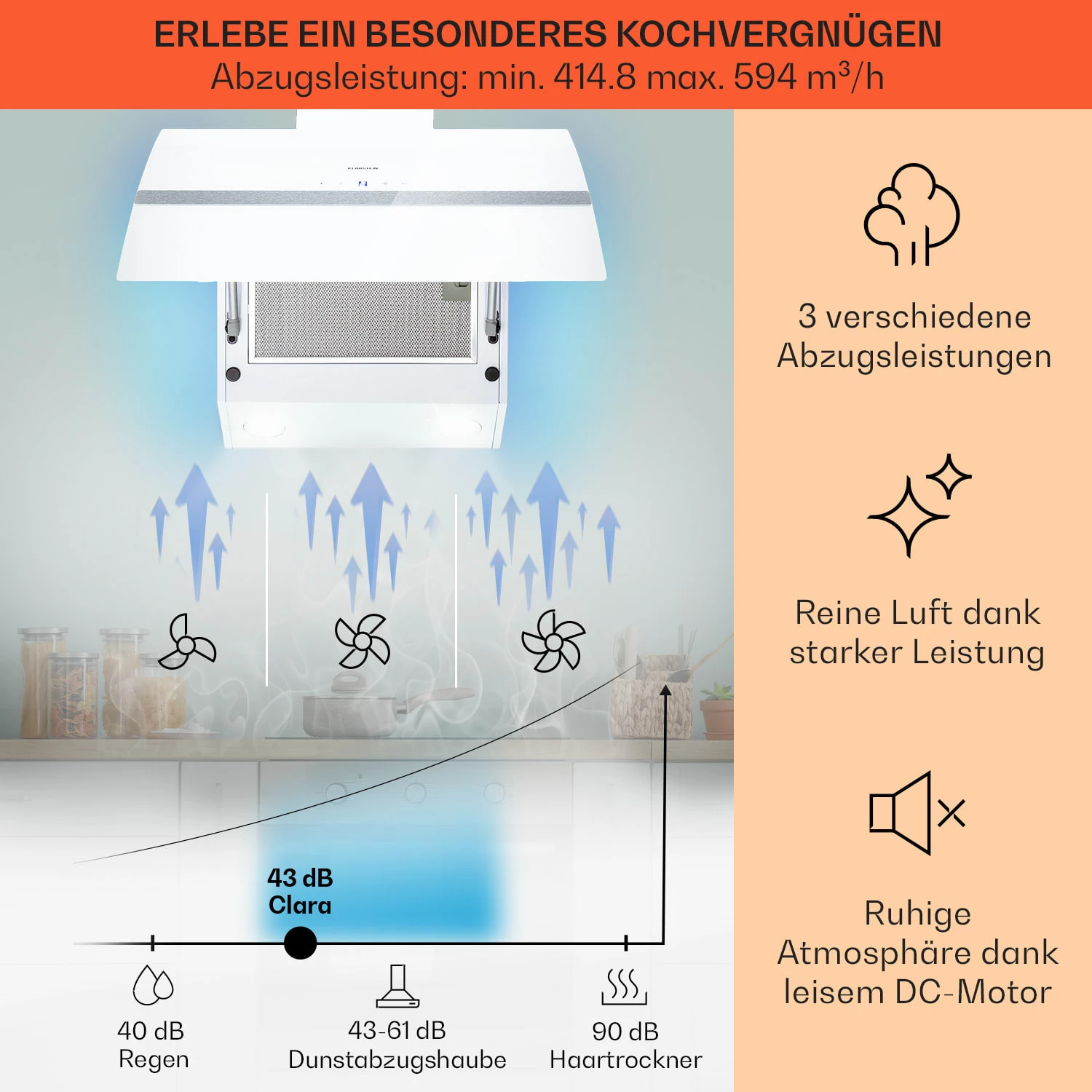 Clara 90 Dunstabzugshaube Glas 509 M³/h Touch Ambiente-Licht – Bild 3