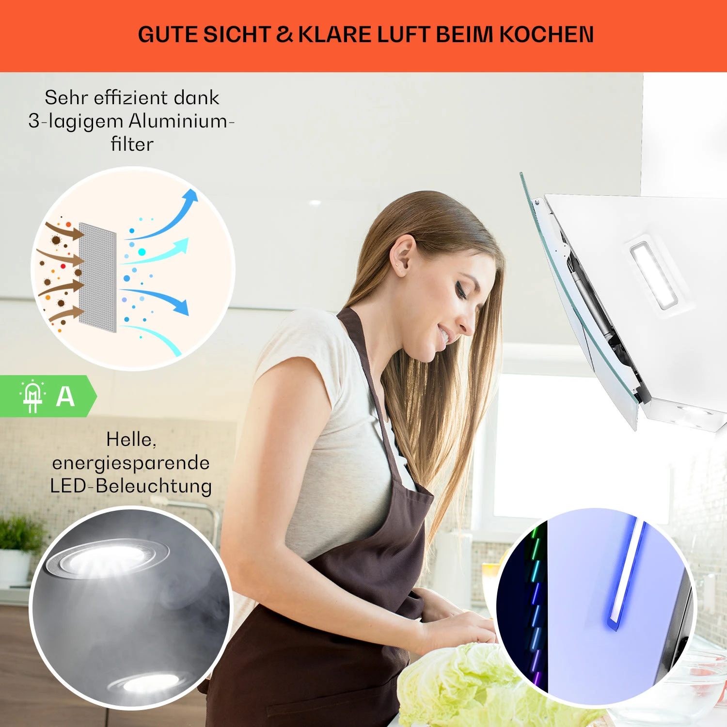 Clara 90 Dunstabzugshaube Glas 509 M³/h Touch Ambiente-Licht – Bild 4